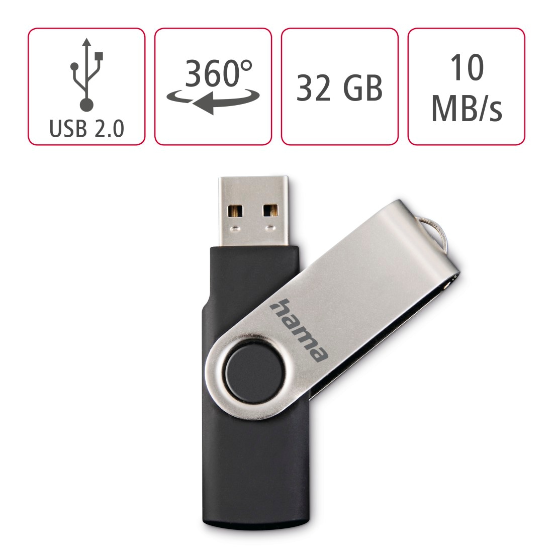 Hama USB-Stick »Rotate, USB 2.0, Schwarz/Silber«, (USB 2.0)