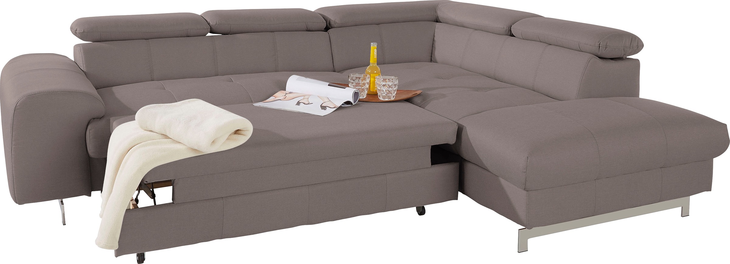 COTTA Polstergarnitur »Chef L-Form«, (Set, 2 tlg.), Set bestehend aus: Ecksofa mit Kopfteilverstellung & Hocker