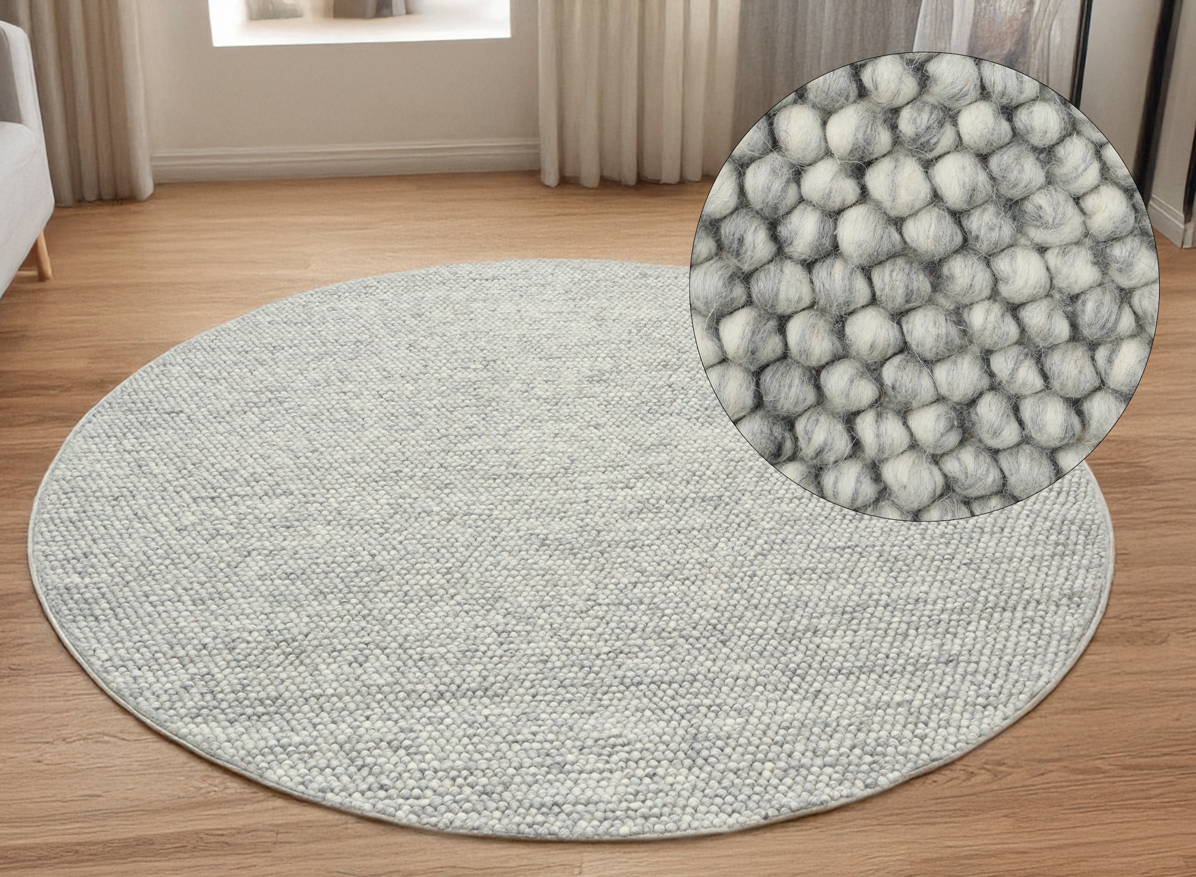 LeGer Home by Lena Gercke Teppich »Ainhoa, handgewebt, Wolle«, rund, 12 mm Höhe, Teppich, Wohnzimmer, Schlafzimmer, Esszimmer