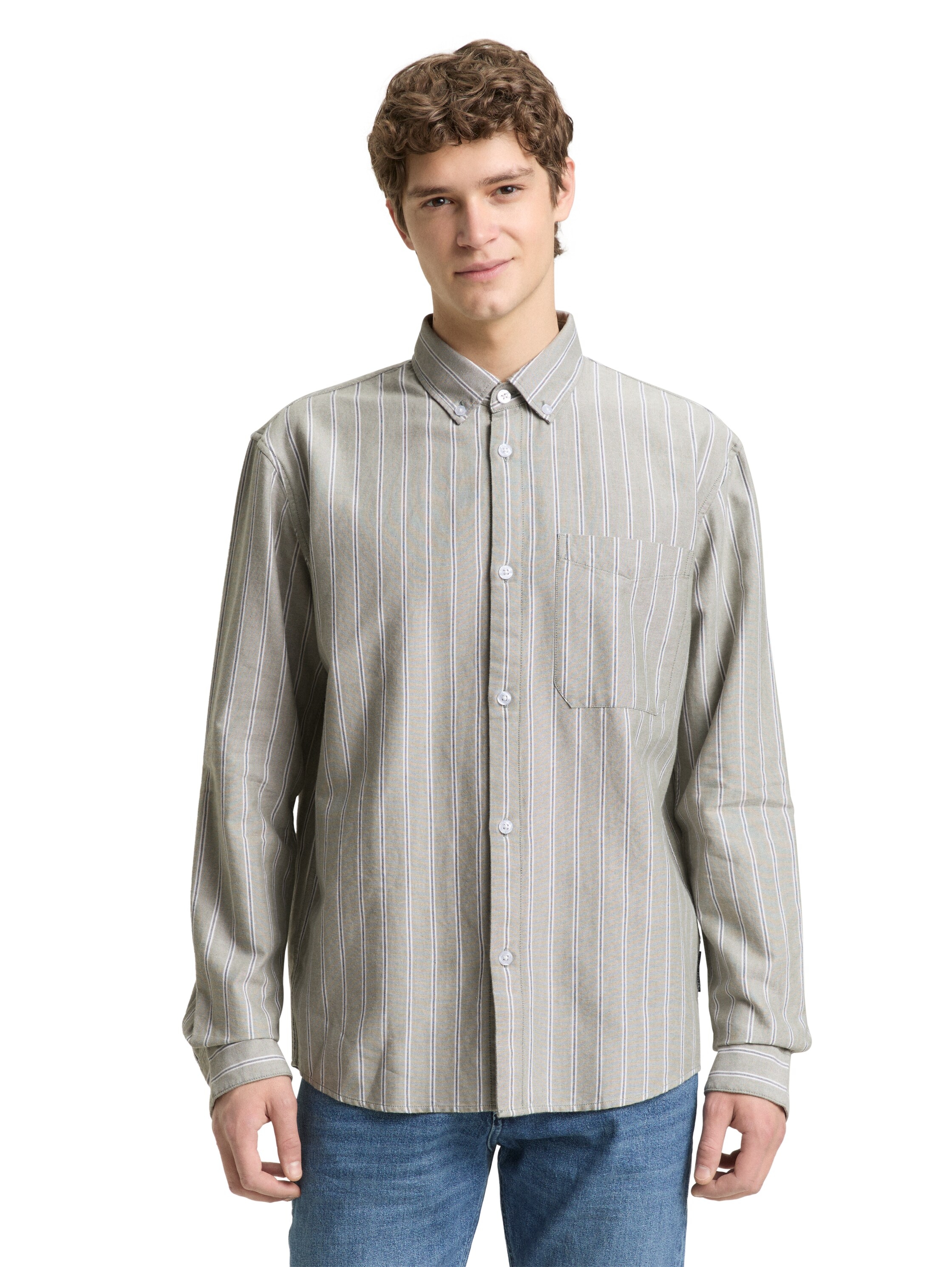 TOM TAILOR Denim Langarmhemd gestreift, mit Button-down-Kragen