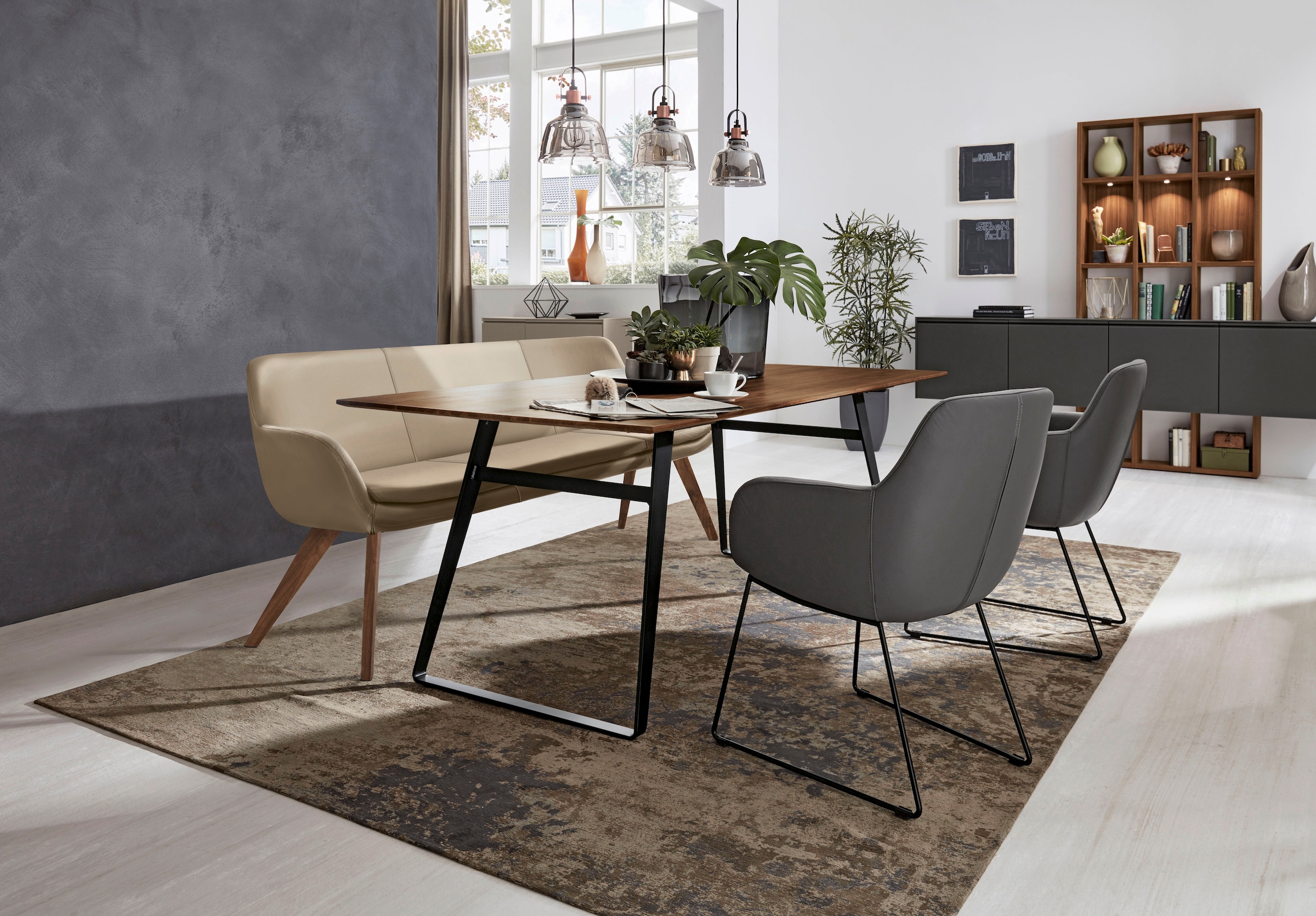 Musterring Essbank »Tavia«, Stativgestell Wildnussbaum massiv geölt, Breite 180, 200 oder 220 cm