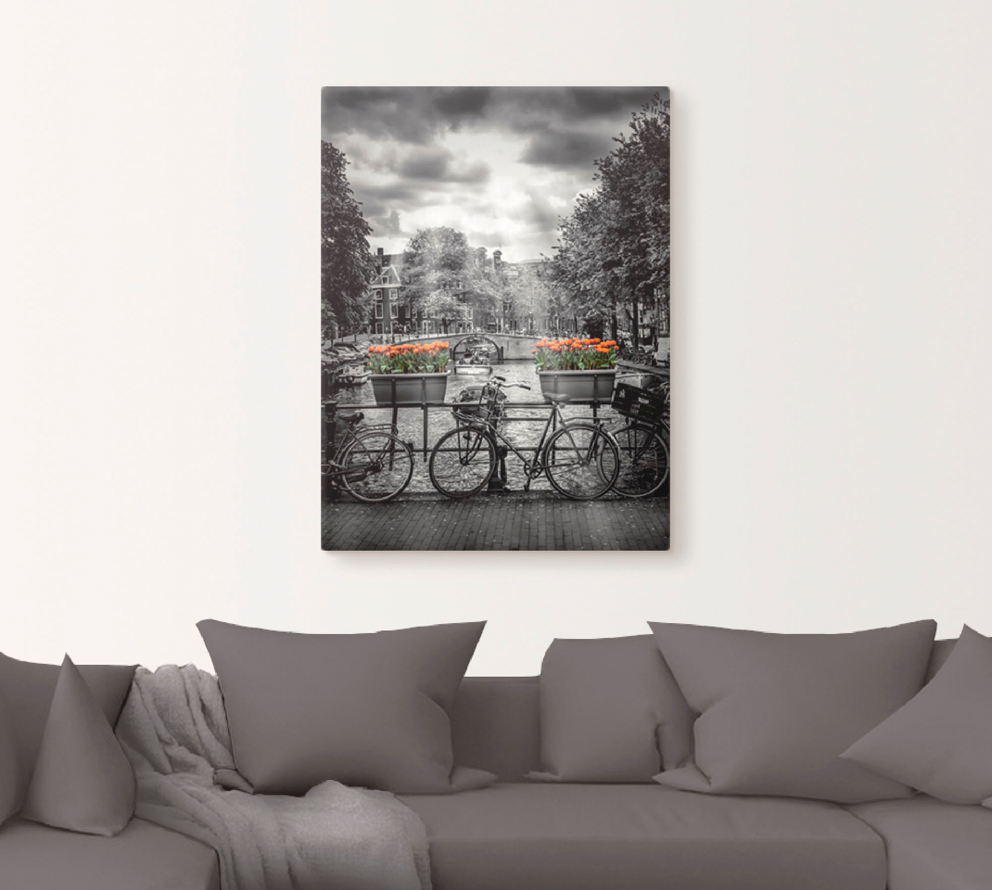Artland Wandbild »Amsterdam Herengracht & Sonnenstrahlen«, Fahrräder, (1 St.), als Leinwandbild, Poster in verschied. Größen