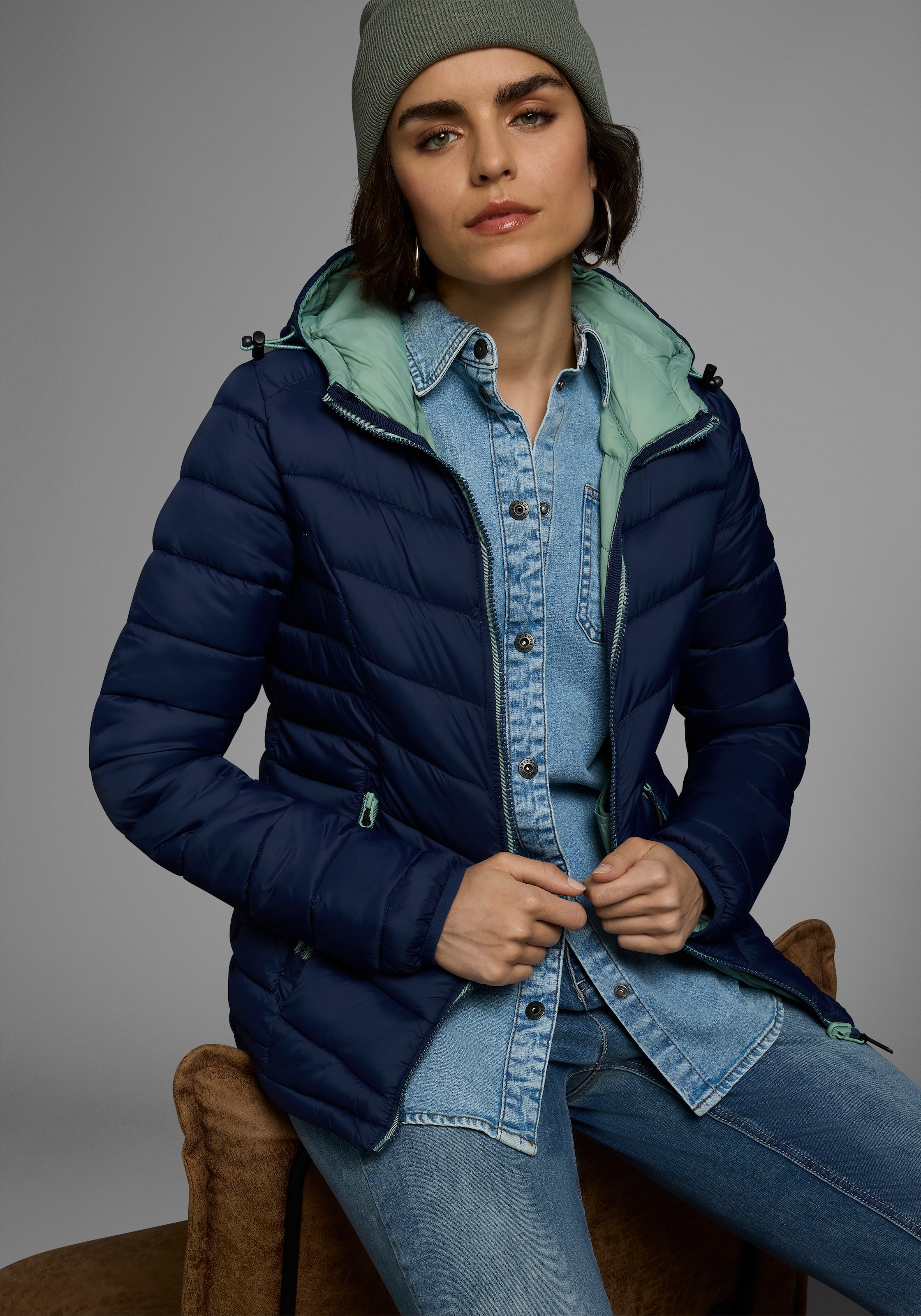 Polarino Steppjacke mit Kapuze Übergangsjacke für kühle Tage,  aus leichtem Webmaterial