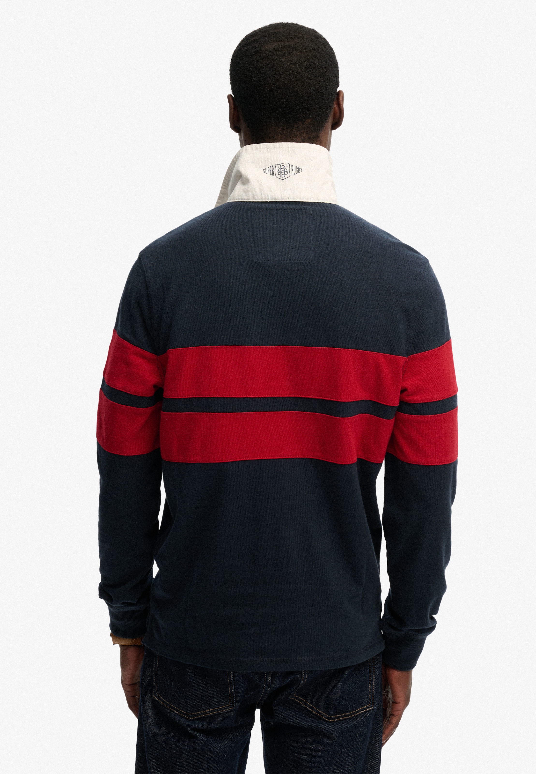 Superdry Langarmshirt »DOUBLE EMBLEM STRIPE RUGBY« aus Baumwolle und Single Jersey, Relaxed Fit, gestreifte Optik