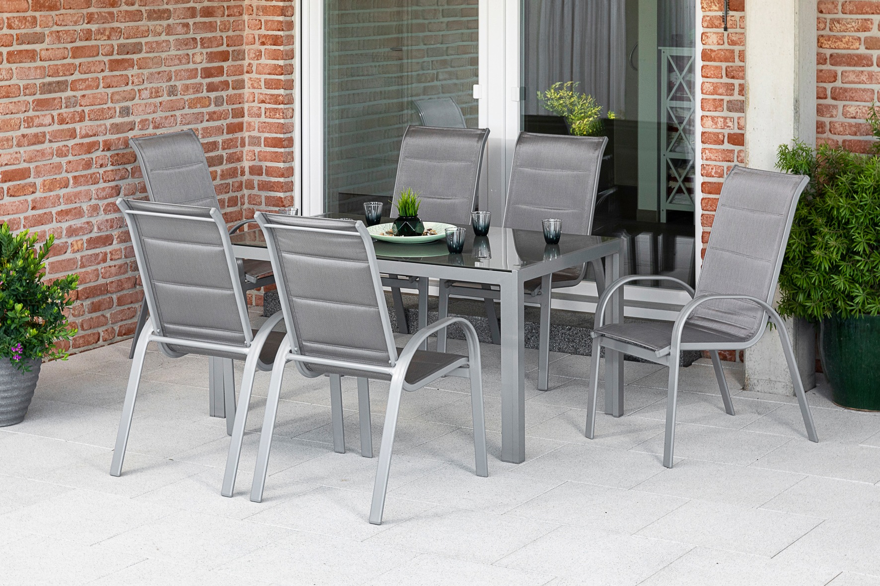 MERXX Garten-Essgruppe »Amalfi di lusso« 7 Stk. tlg. 4 Stapelsessel, Hochle günstig online kaufen