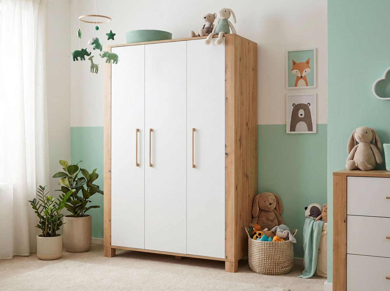 arthur berndt Babyzimmer-Komplettset »Babyzimmer Set »Marlon« 3-teilig« Set, Kleiderschrank, Kinderbett und Wickelkommode, 3 Stk. tlg.