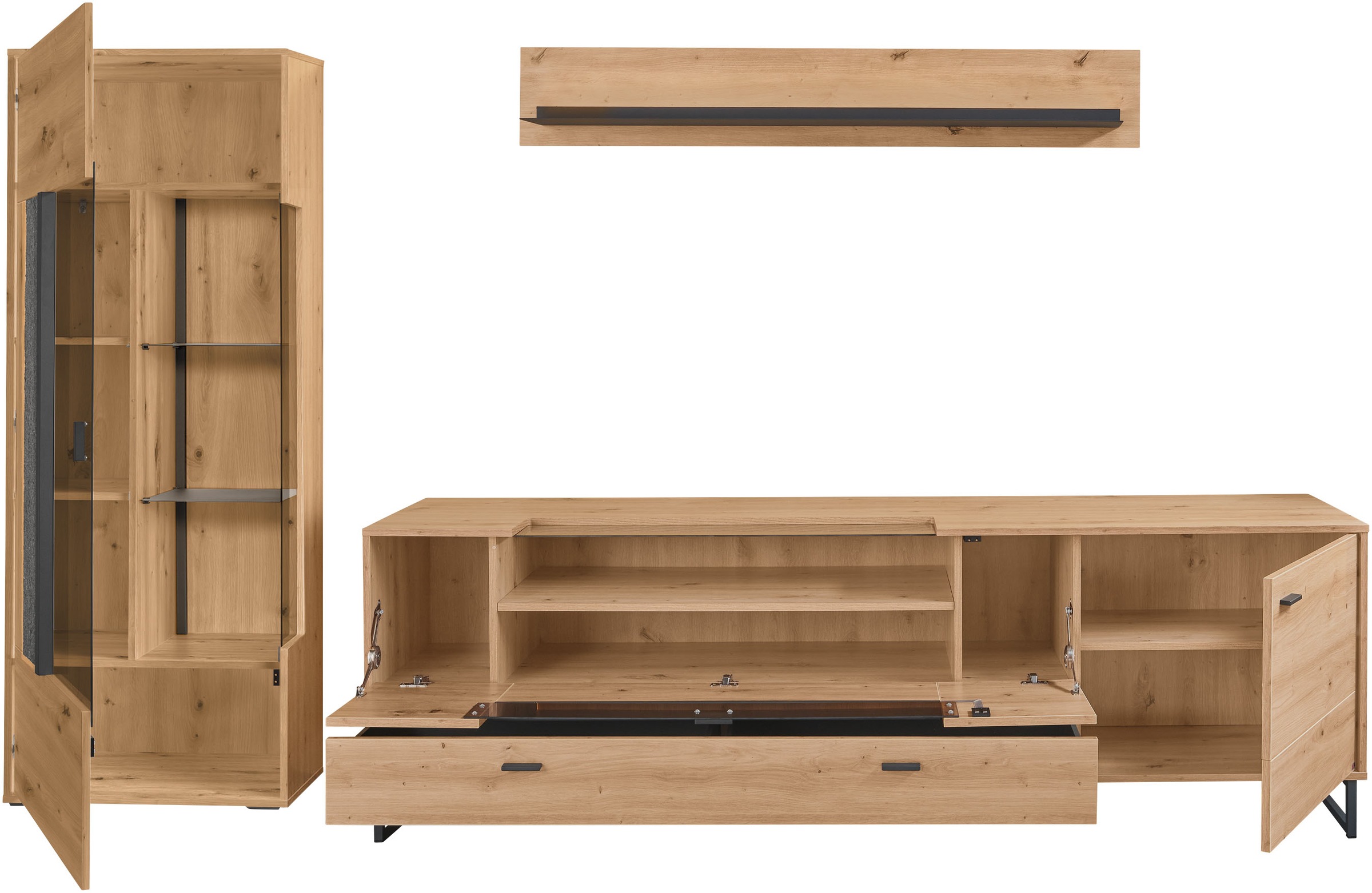 set one by Musterring TV-Wand »Deltona«, (3 St.), Zierelemente aus Sandstein, inkl. Beleuchtung, Gesamtbreite ca. 287 cm