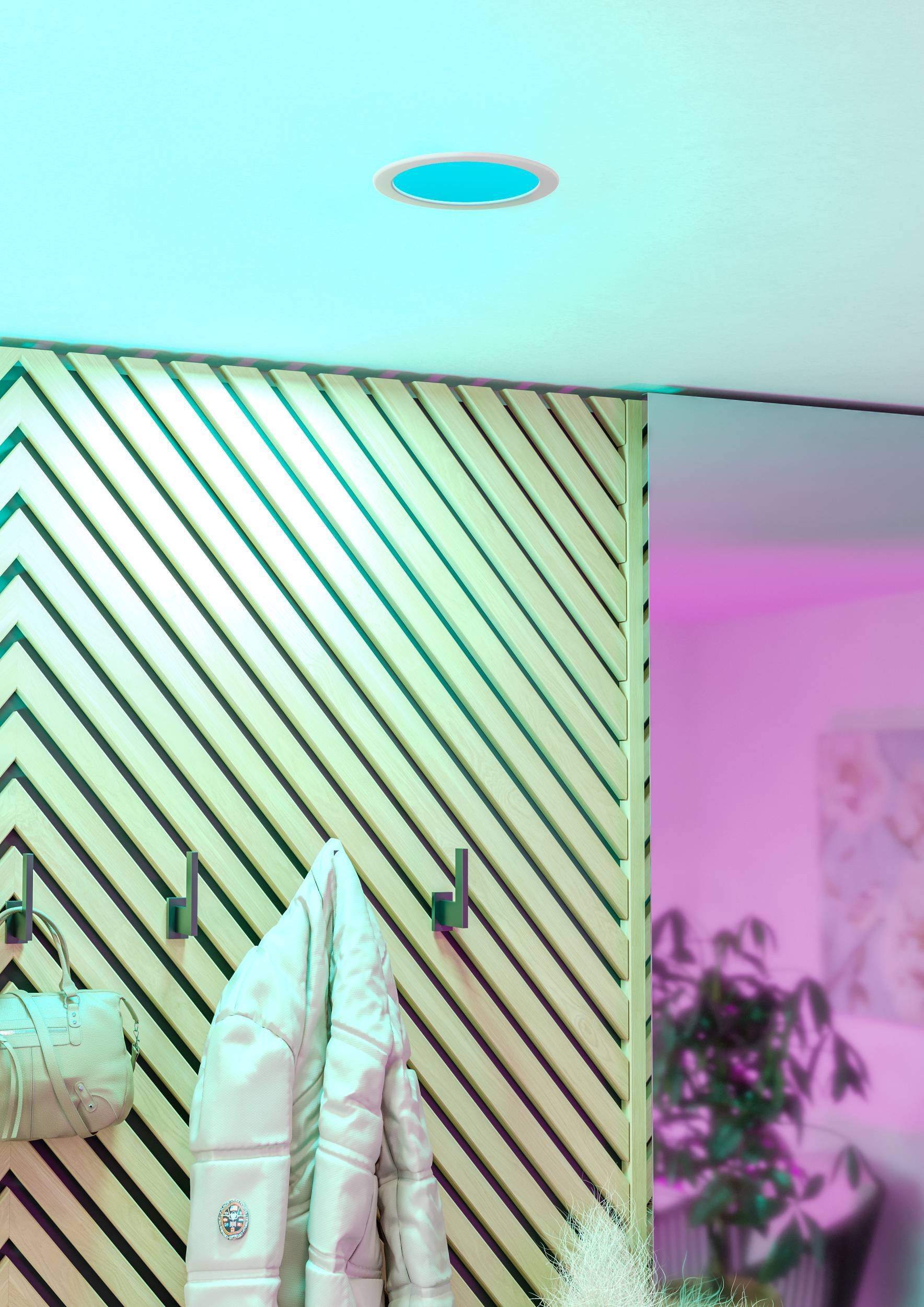 EGLO Einbauleuchte »Fueva 6-Z Deckenlampe, ZigBee, App und Sprachsteuerung, Badlampe, IP44« LED-Modul 1 Stk. Kaltweiß | RGB Einbauleuchte - Ø16,8 x ET40 cm - weiß - 9,5W inkl.