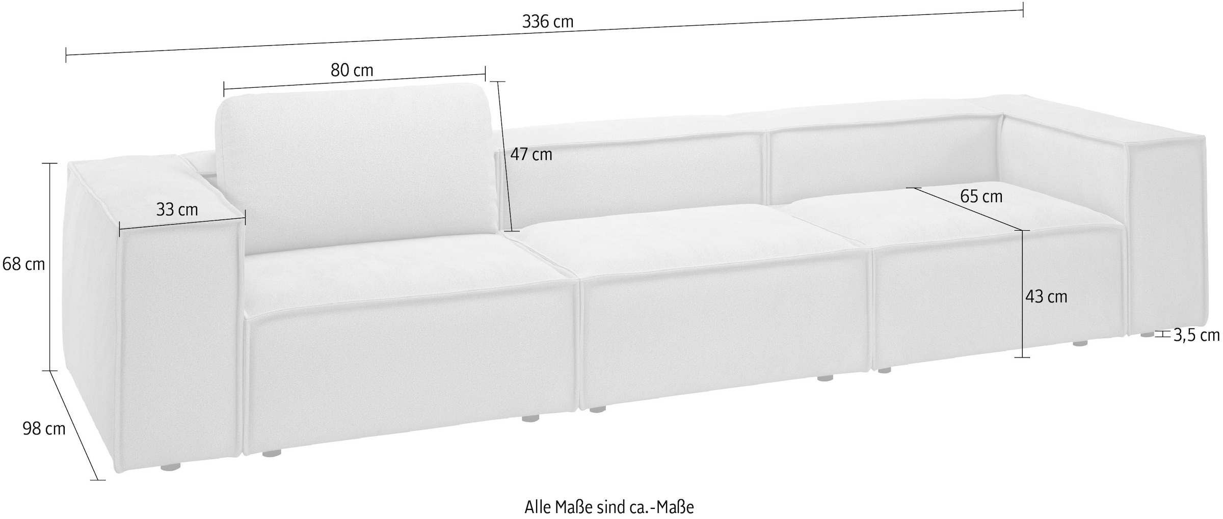 Places of Style 3,5-Sitzer »Watertown, modernes Big-Sofa XXL, 336 cm Breite, auch in Feincord«, Riesiges Designersofa mit viel Platz & weichen Bezügen in Trendfarben