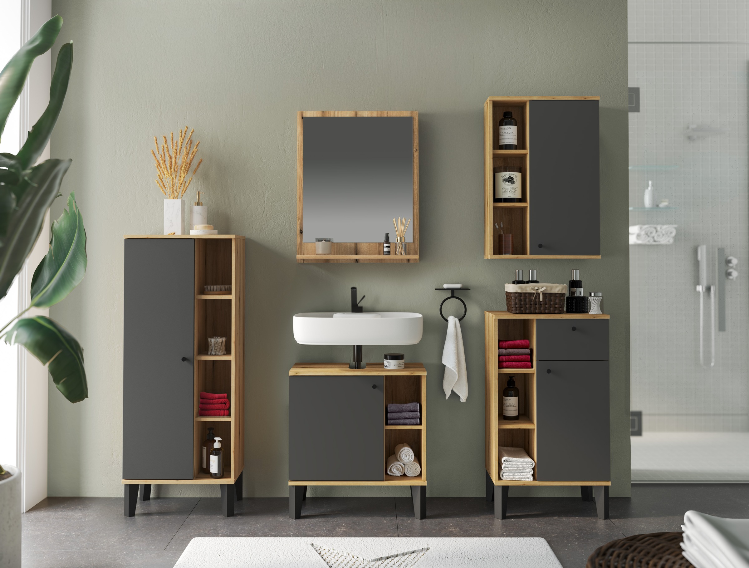 INOSIGN Badmöbel-Set »OSLO, Bad im skandinavischen Design, 5-teiliges Badez günstig online kaufen