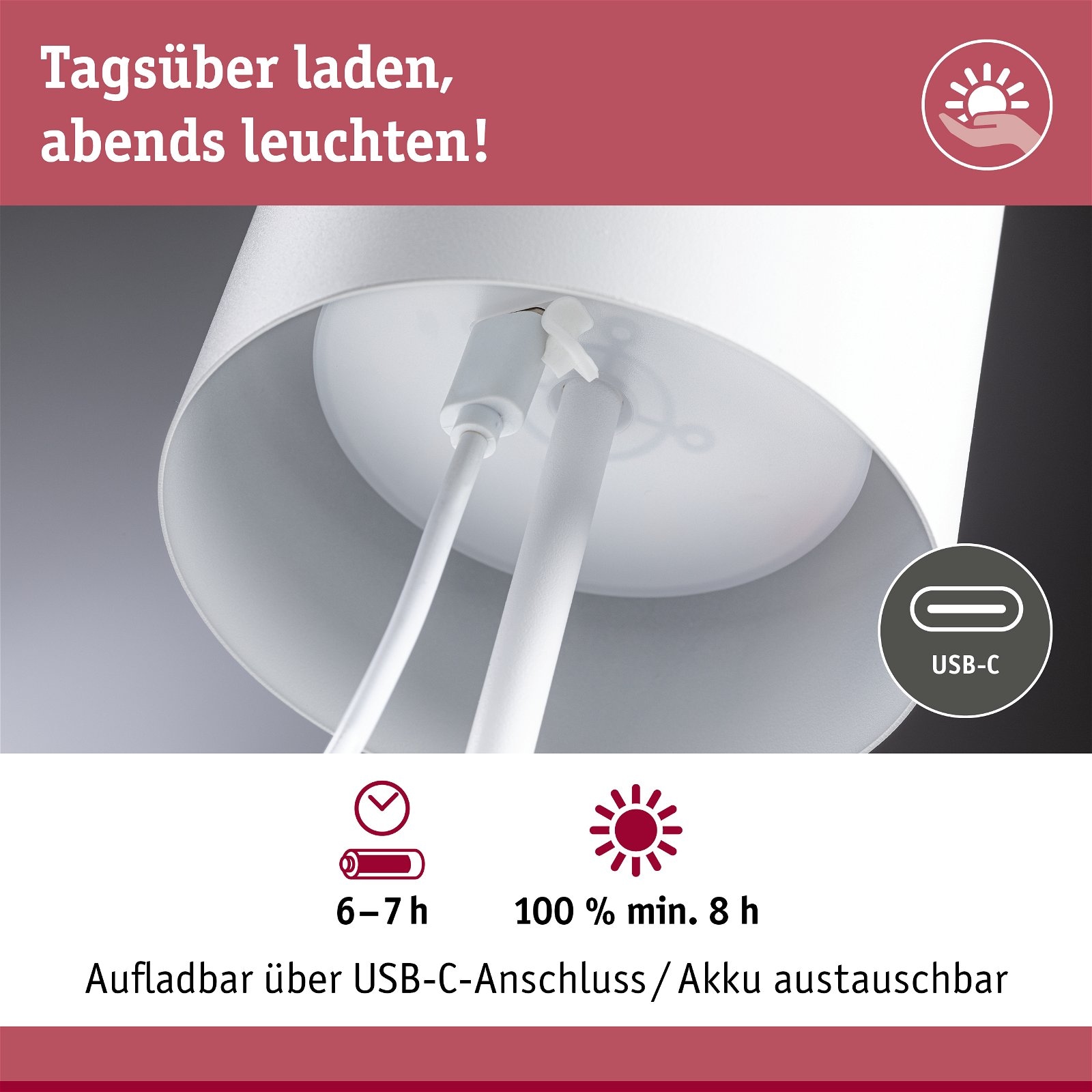 Paulmann LED Außen-Tischleuchte »Mobile Tuni IP44 2700K dimmbar 2,8W USBC«, 1 flammig
