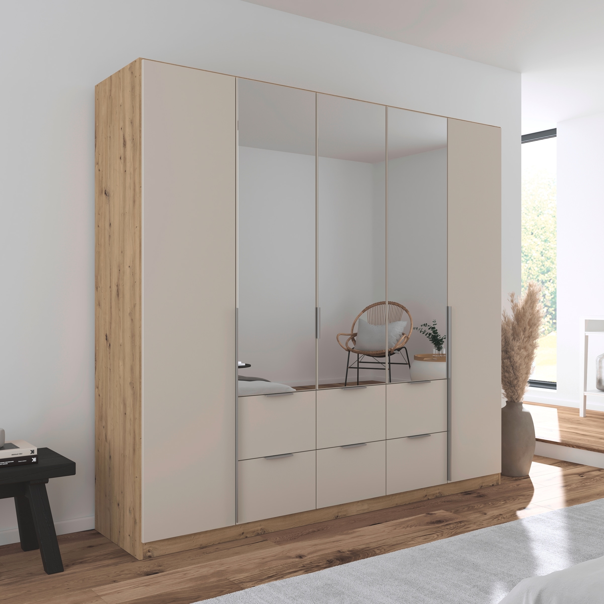rauch Drehtürenschrank »Kleiderschrank Schrank Garderobe AGORDO mit Dekor- oder Hochglanzfront«, (in zwei Griff-Farben mit Dekor- oder Hochglanzfront), mit Außenschubkästen, in 6 Breiten und 2 Höhen MADE IN GERMANY