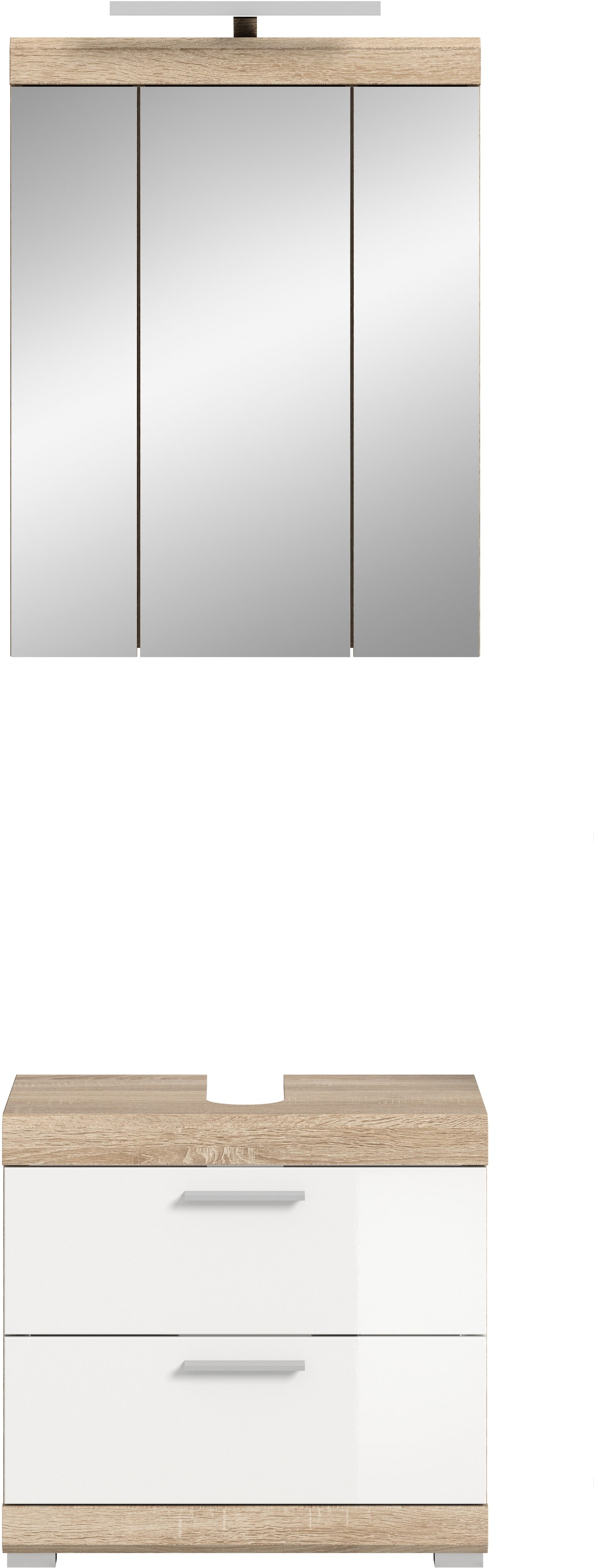 INOSIGN Badmöbel-Set »Siena, 2 teilig, inklusive LED Beleuchtung, bestehend aus:«, (Set), Waschbeckenunterschrank, Spiegelschrank, LED Badaufsatzleuchte