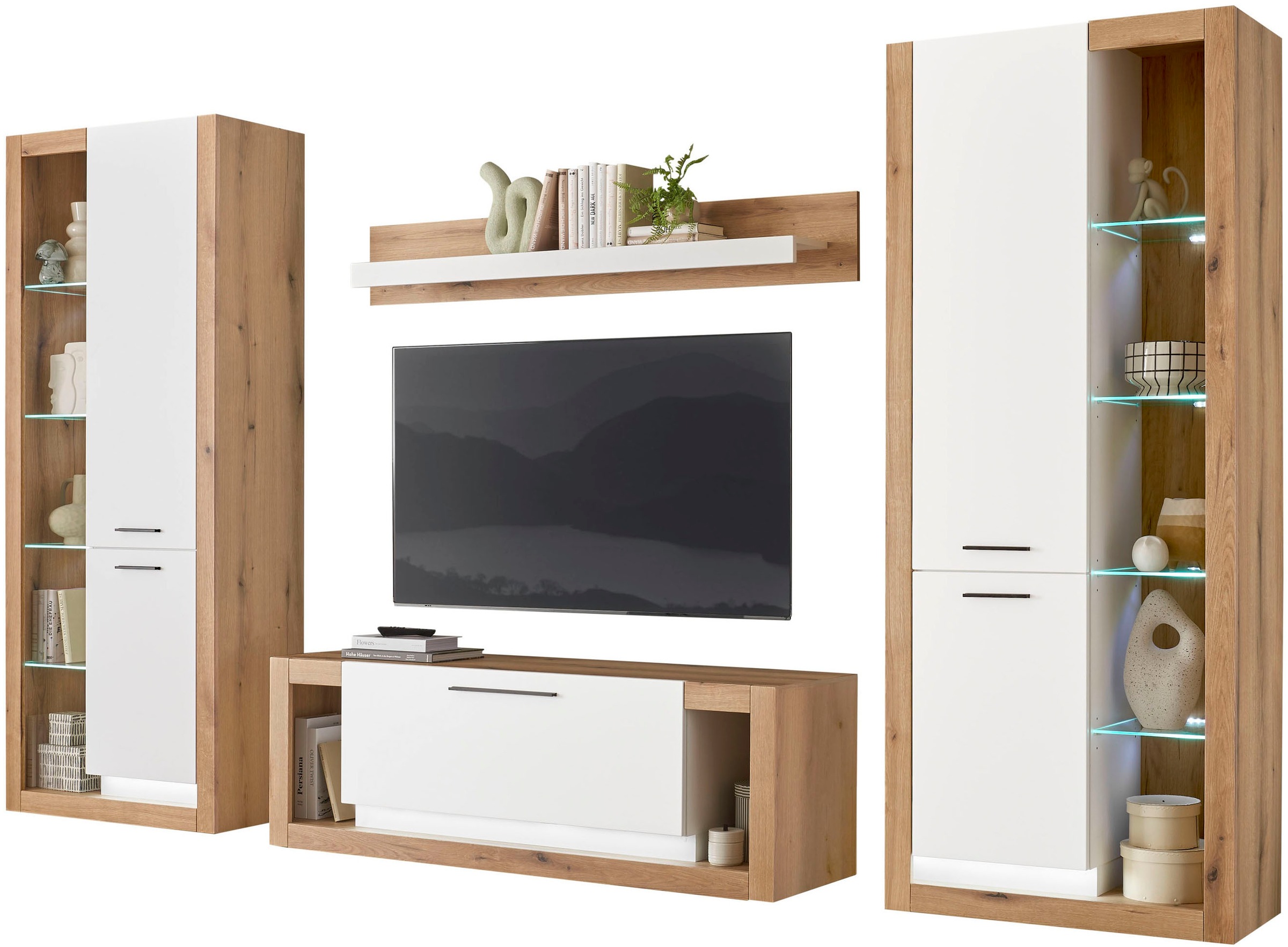 INOSIGN Wohnwand »Brixen, moderne Anbauwand, Wohnzimmer-Set, Eiche Evoke De günstig online kaufen