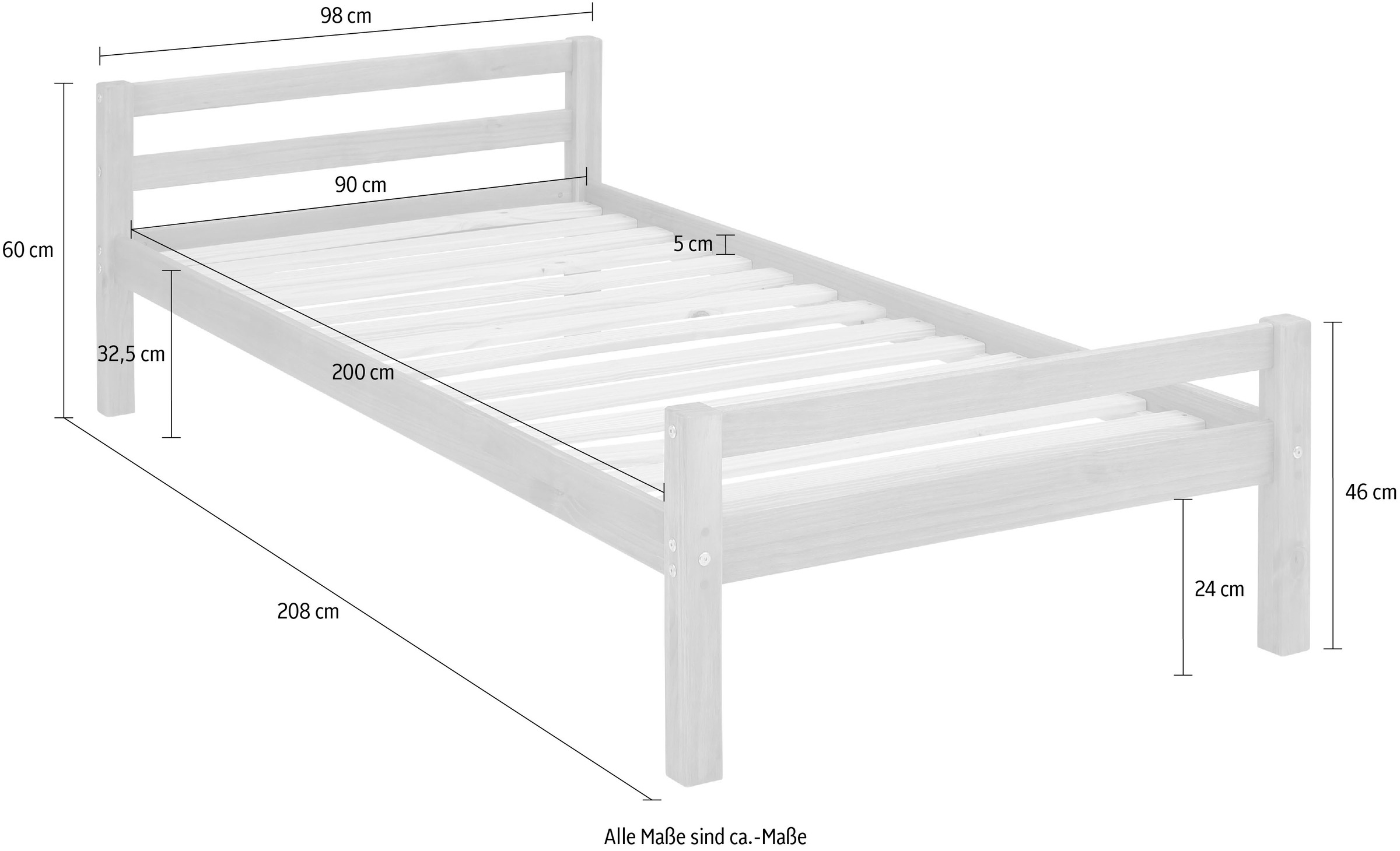 Lüttenhütt Kinderbett »Alpi«, Einzelbett aus schönem Kiefernholz, Lattenrost, Liegefläche 90x200 cm