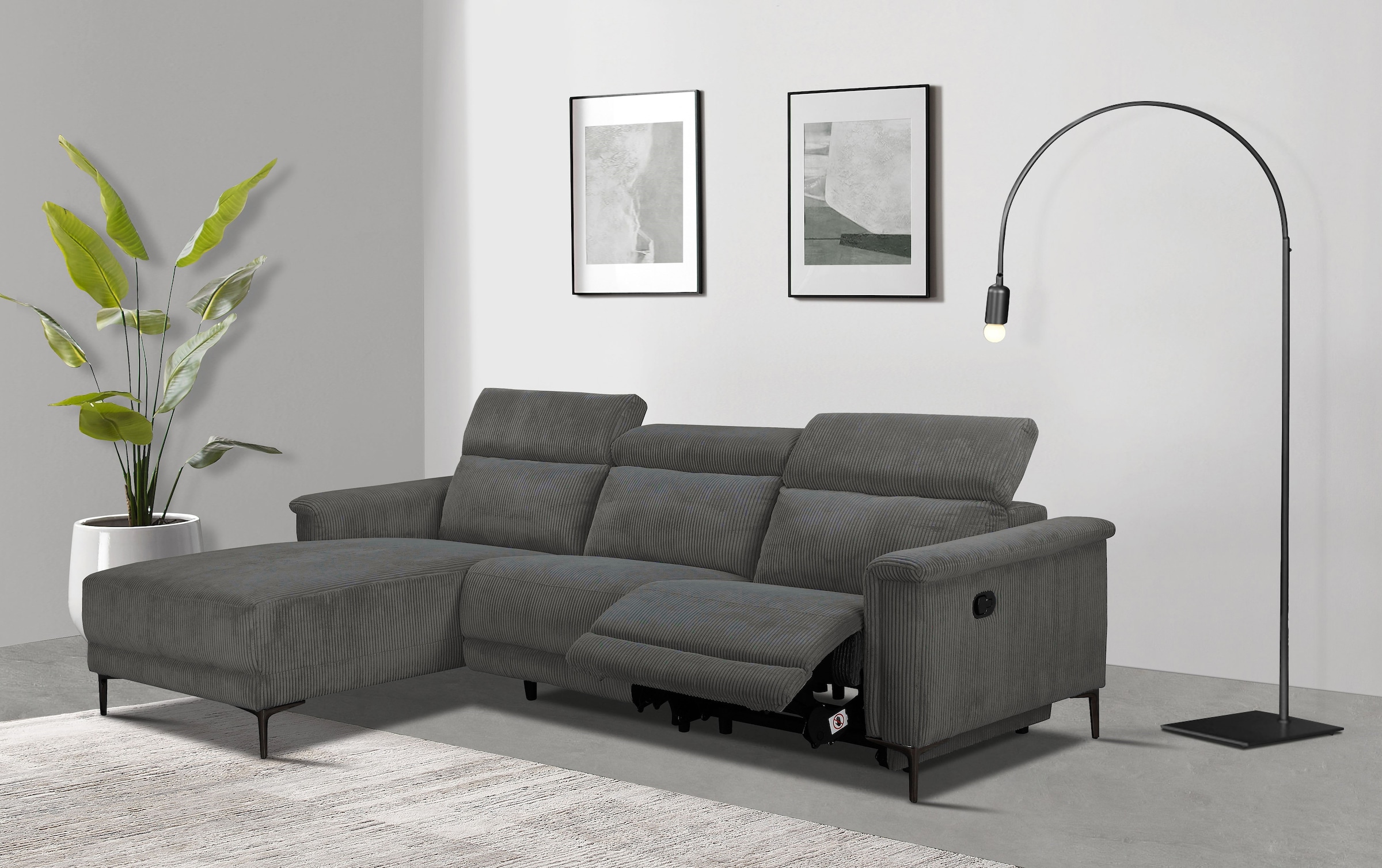 OTTO home Ecksofa »LUND Cord, L-Form, 261 cm, man. o. elektr. Relaxfunktion (mit USB-A)« mit USB A-Anschluss bei elektrischer Variante und Kopfteilverstellung