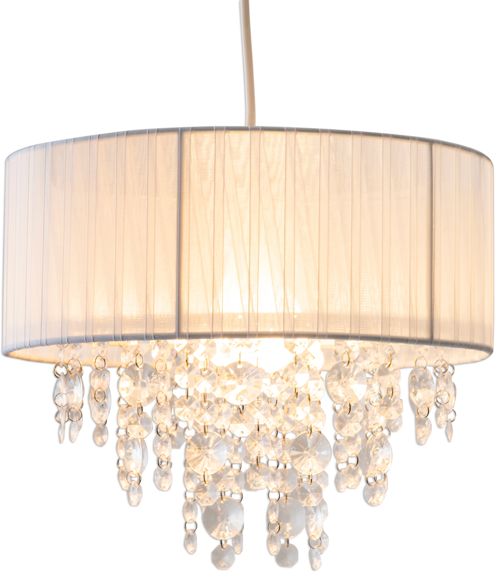 näve Pendelleuchte »Kristallo«, 1 flammig, Leuchtmittel E27 | ohne Leuchtmittel-Leuchtmittel wechselbar, incl. Pendel: weiß - 80cm, Material: Metall/Kunststoff/Textil, weiß