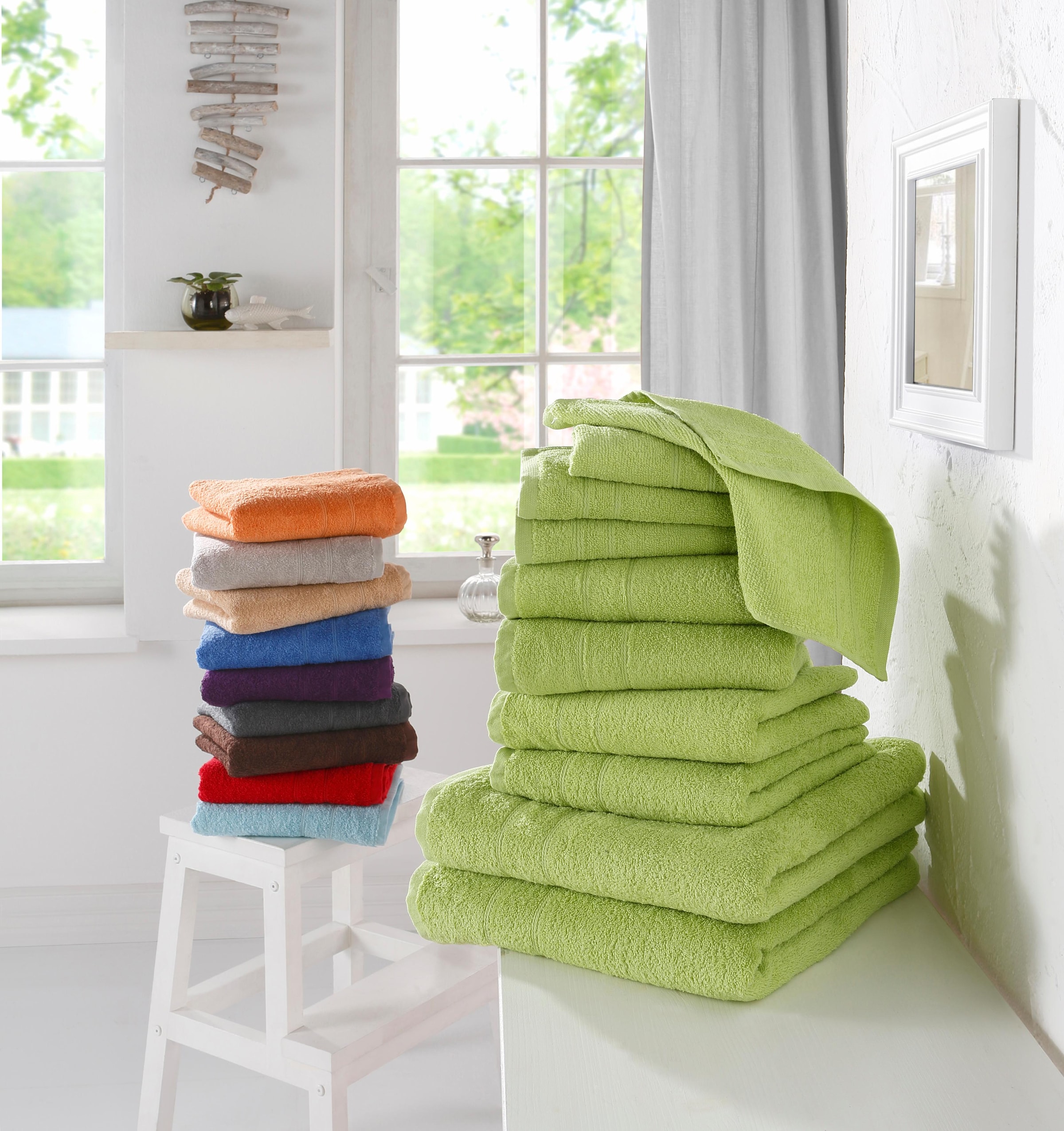 my home Handtuch Set »Inga«, Set, 10 tlg., Walkfrottee, Handtücher mit feiner  Bordüre, Handtuchset aus 100% Baumwolle bequem und schnell bestellen