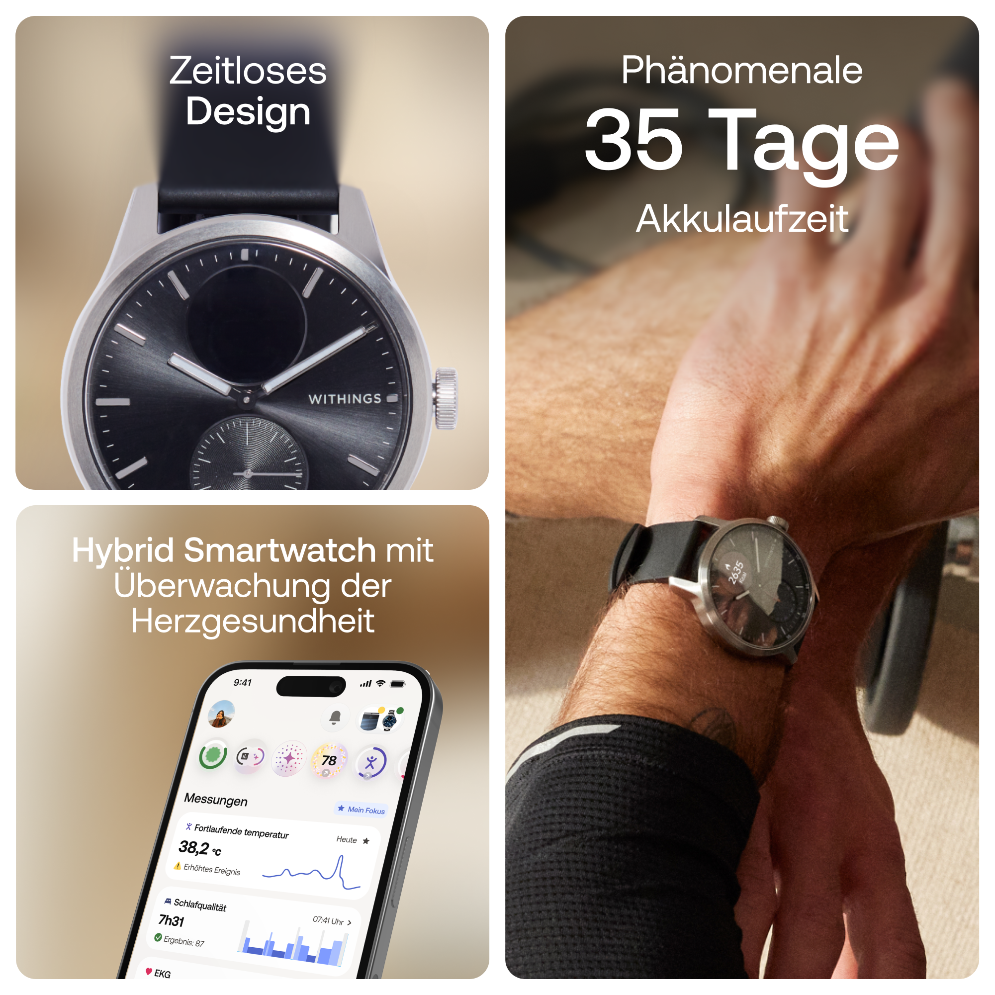 Withings Smartwatch »ScanWatch 2 42mm, hybrid, Akku bis 35 Tage, 50 M Wasserdicht« ( ) HealthSense OS