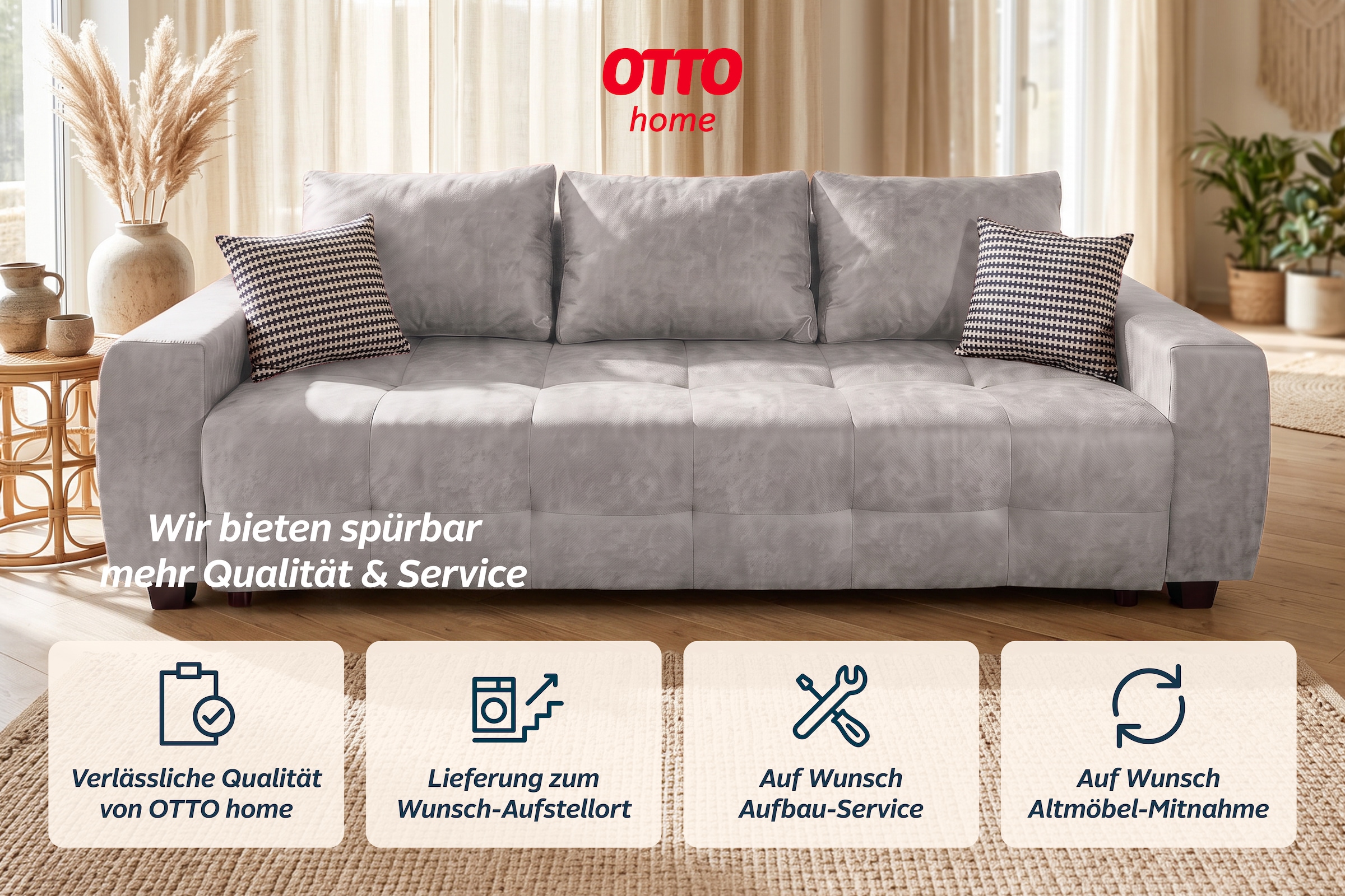 OTTO home Schlafsofa »Bella mit Bettkasten, Gästebett 142x194, in 3 Qualitäten, inkl. Kissen« CLASSIC - Bonnellfedern ohne Topper - ideal als Gästebett