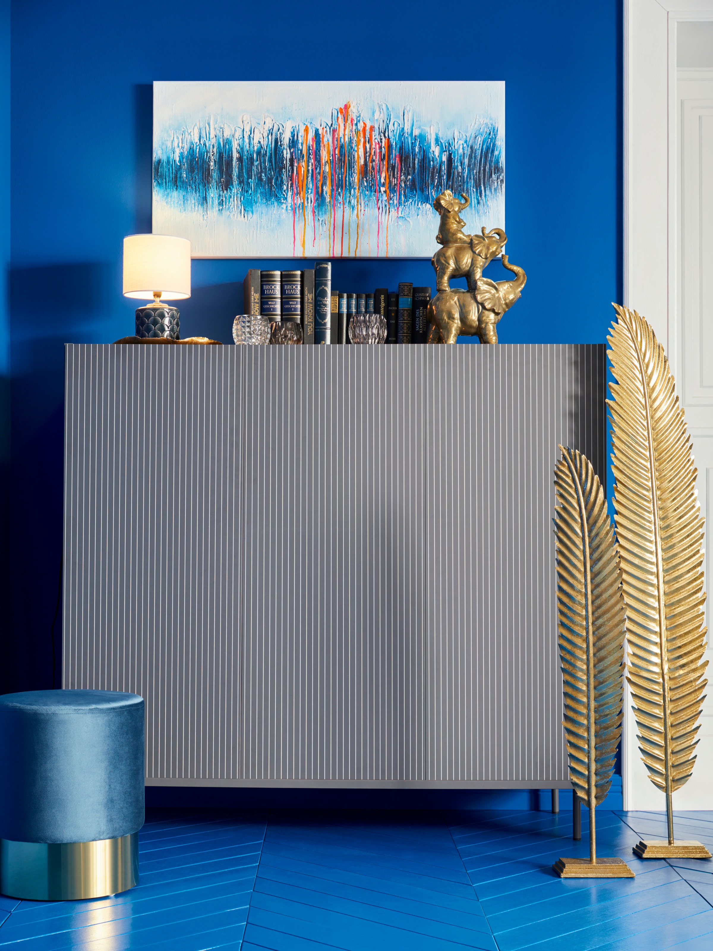 Pauleen Tischleuchte »Glowing Midnight«, 1 flammig, Leuchtmittel E14 | ohne Leuchtmittel, E14, Stoffschirm, Blau, Weiß, Keramik