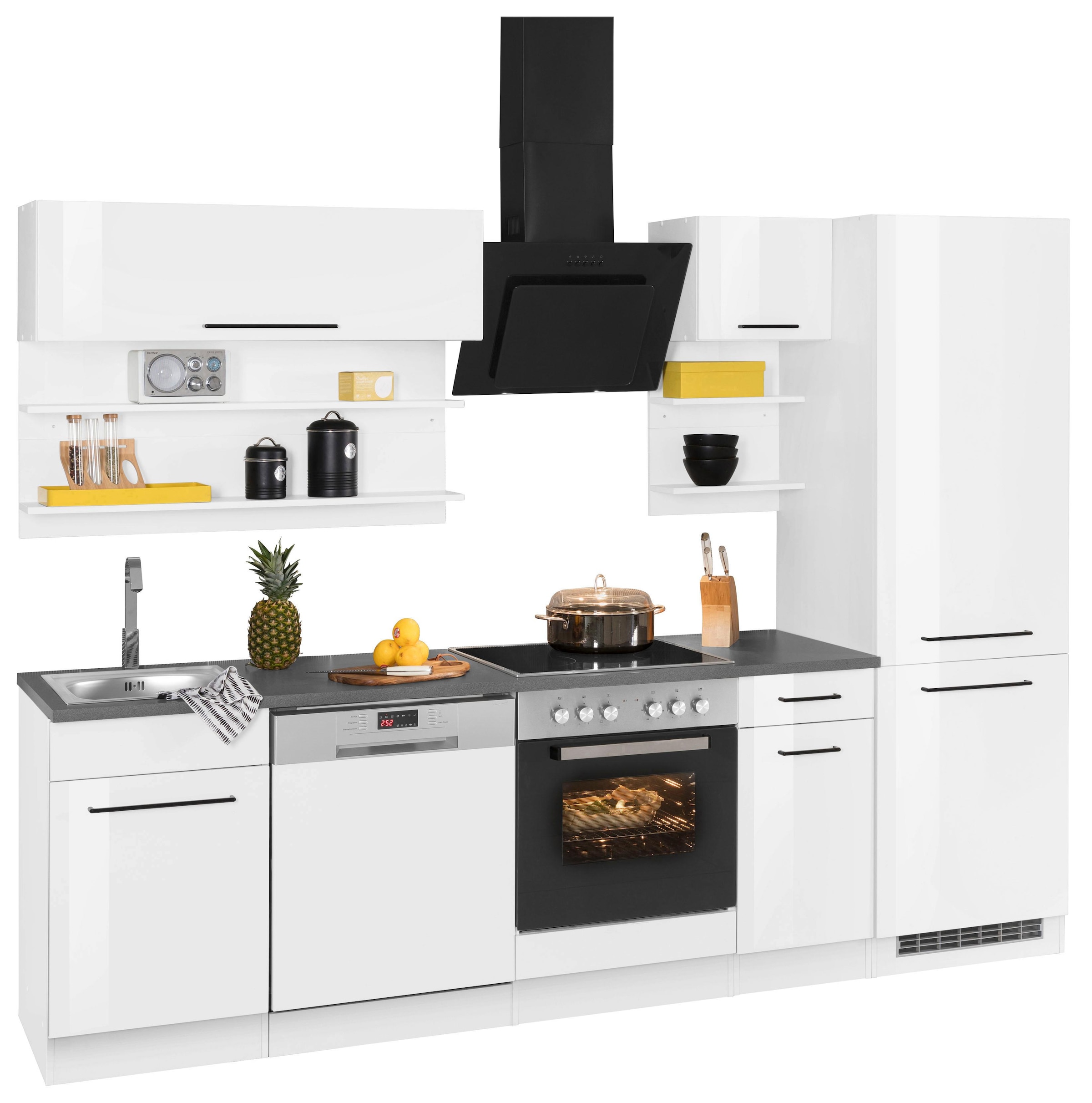 KOCHSTATION Küchenzeile »KS-Tulsa«, ohne E-Geräte, Breite 270 cm, schwarze Metallgriffe, MDF Fronten