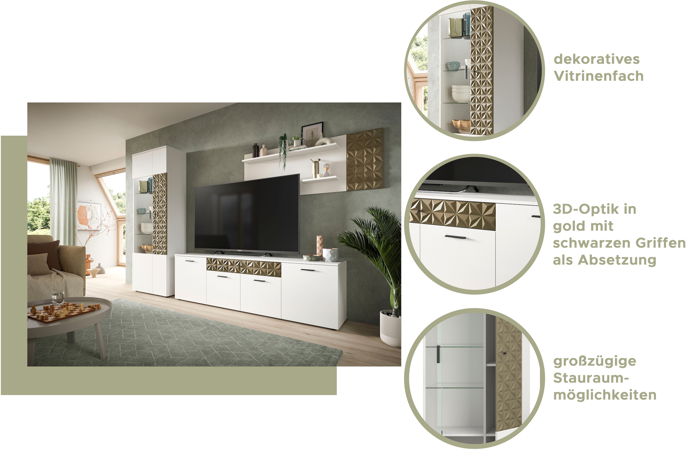INOSIGN Wandboard »Vicenza, Breite 140 cm, Ornamentabsetzung, 2 Ablageböden«, Wandregal, Regal, Board, Wandablage, Ablageboard