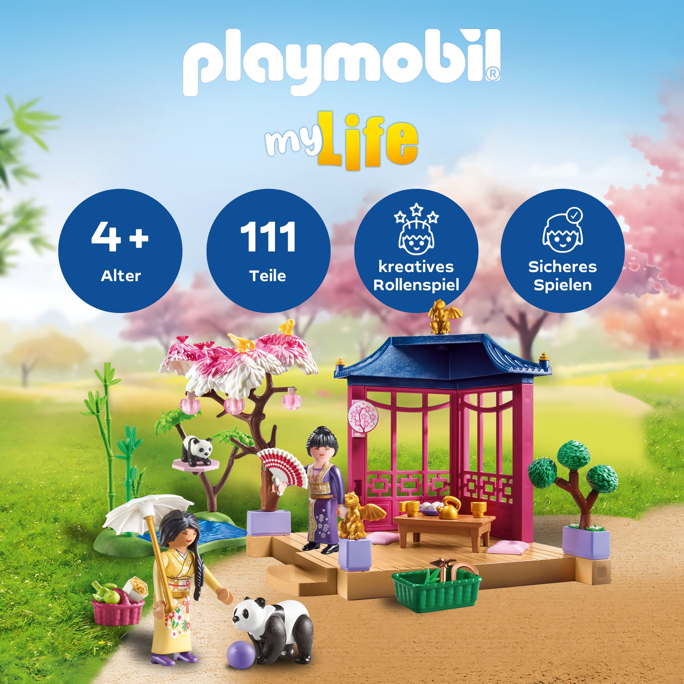 Playmobil® Konstruktions-Spielset »Asiatischer Garten mit Pandafütterung (71762), Playmobil My Life«, (111 St.), Made in Europe