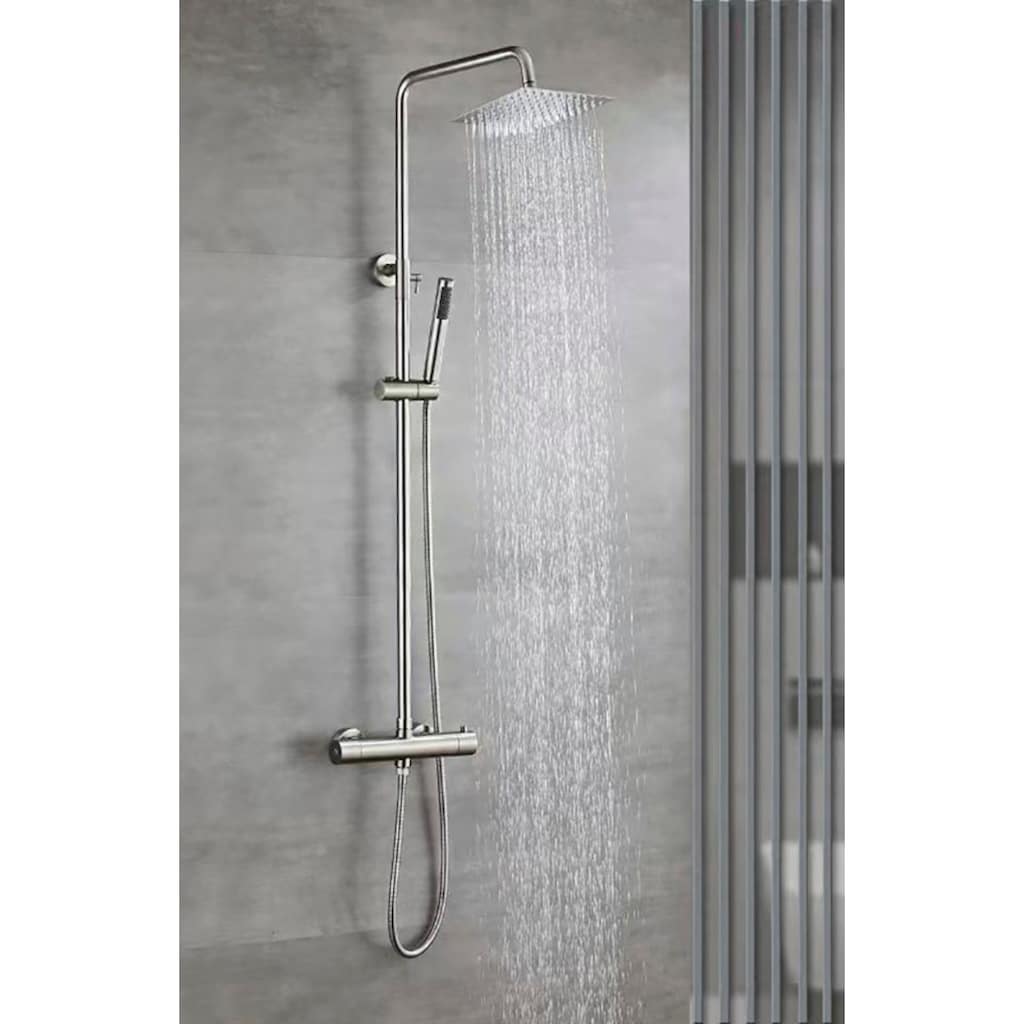 welltime Duschsystem »Rainshower«, Duschsystem, Rainshower eckig 200x200mm, Edelstahl, gebürstet