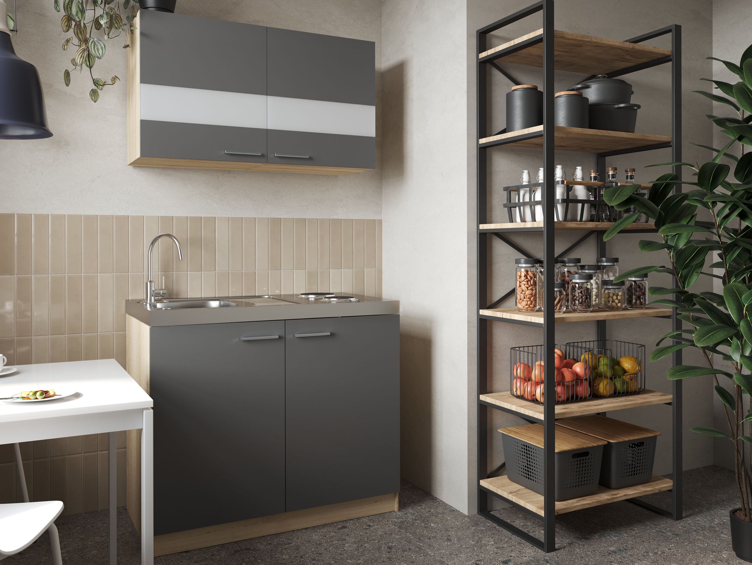 RESPEKTA Pantryküche »Merle« Breite 100 cm, Soft-Close, Spülenabdeckung mit Edelstahlkochmulde