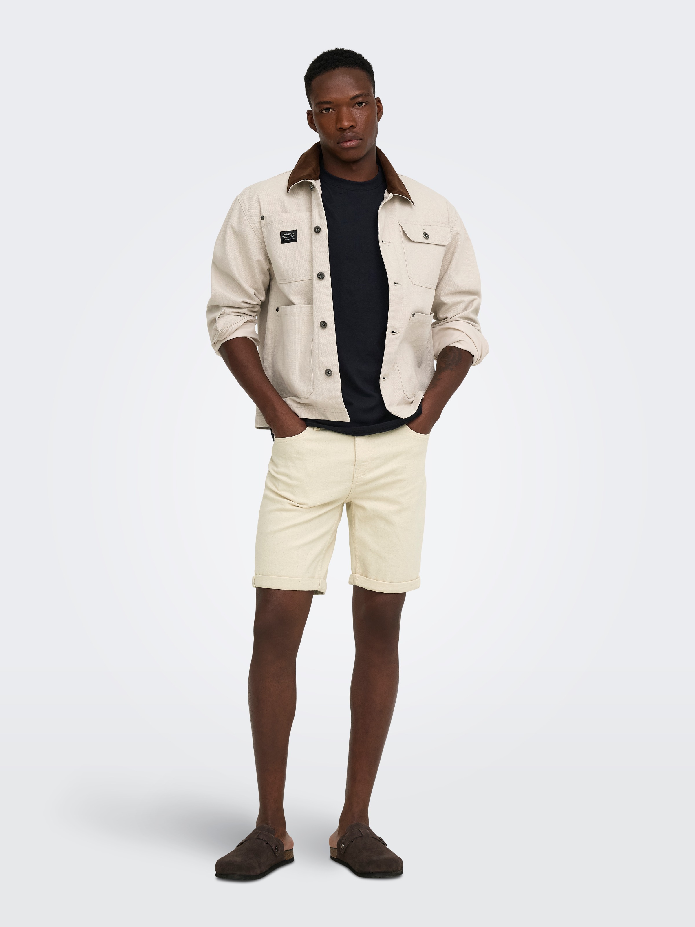 ONLY & SONS Jeansshorts »ONSPLY ECRU 9470 PIM DNM SHORTS NOOS« Baumwollmischung, regular fit