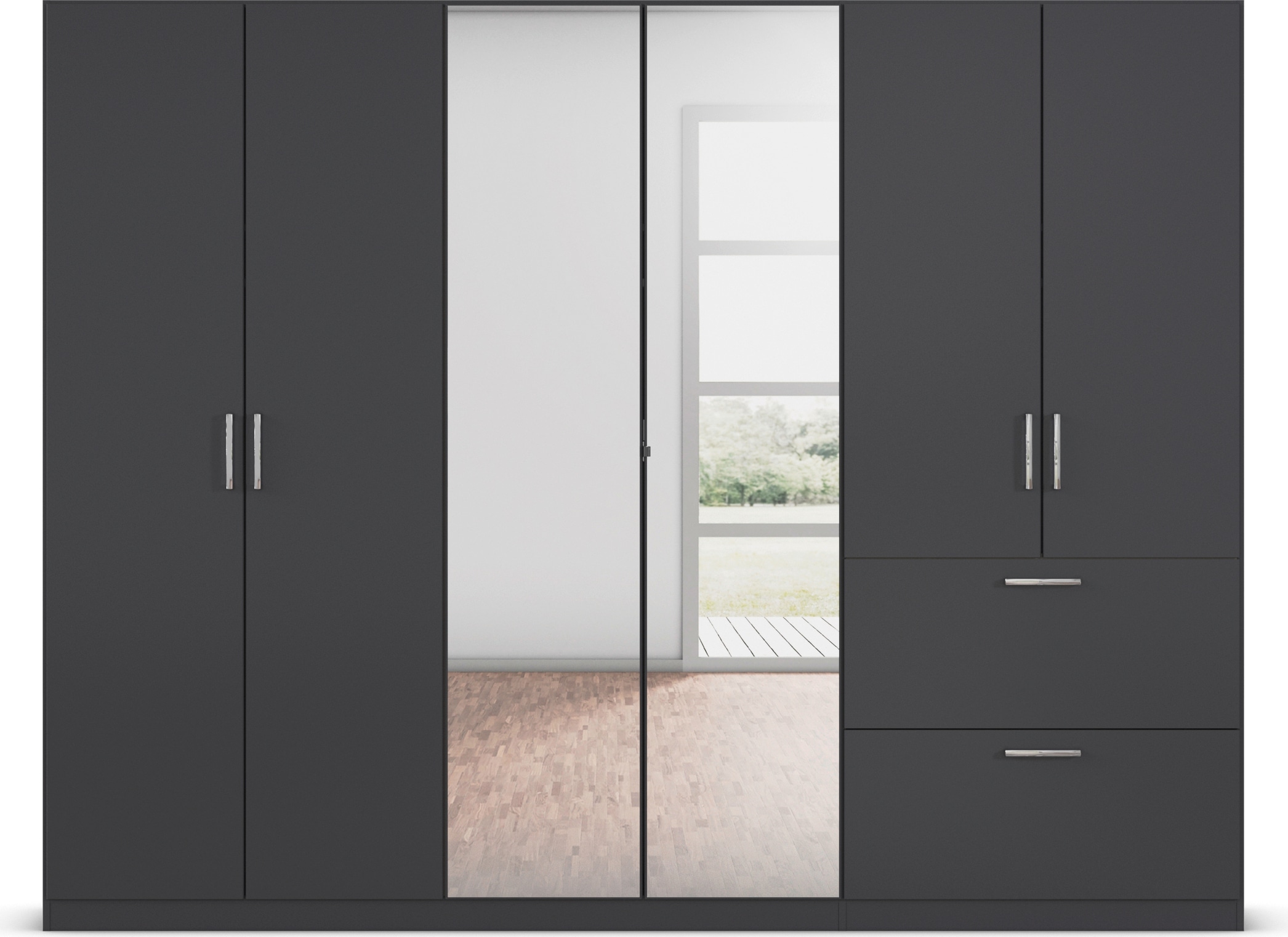 rauch Drehtürenschrank »Kleiderschrank Schrank Garderobe Schlafzimmerschrank PADUA«, voll aufgelegte Spiegeltüren, zwei große Schubladen MADE IN GERMANY