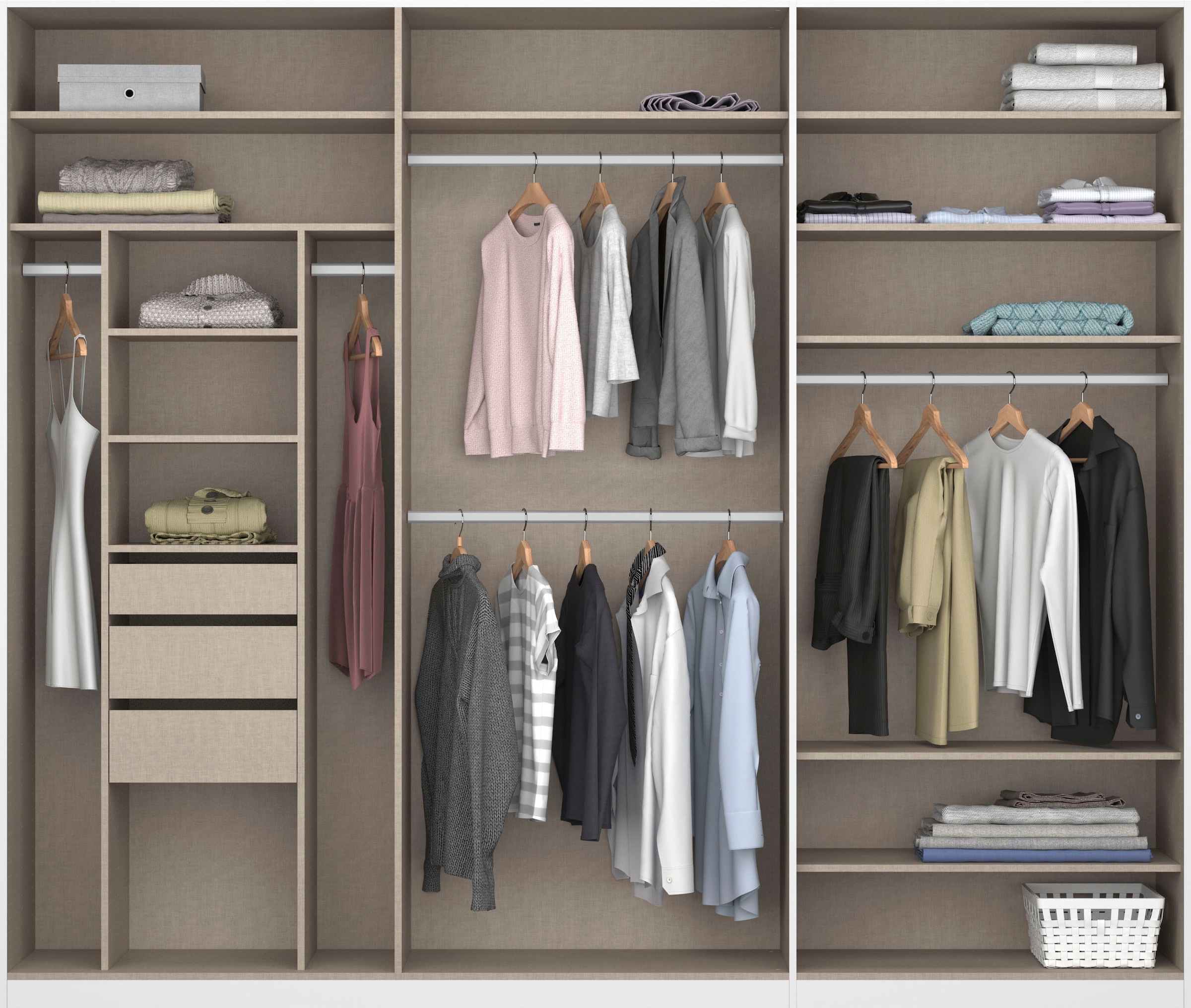 rauch Drehtürenschrank »Kleiderschrank Schrank Garderobe TOPSELLER OTELI inkl. Inneneinteilung«, (erhältlich in Breiten 91-360 cm, ab Breite 136cm inkl. Innenschubladen), mit zusätzlichen Einlegeböden, optional mit Spiegel MADE IN GERMANY