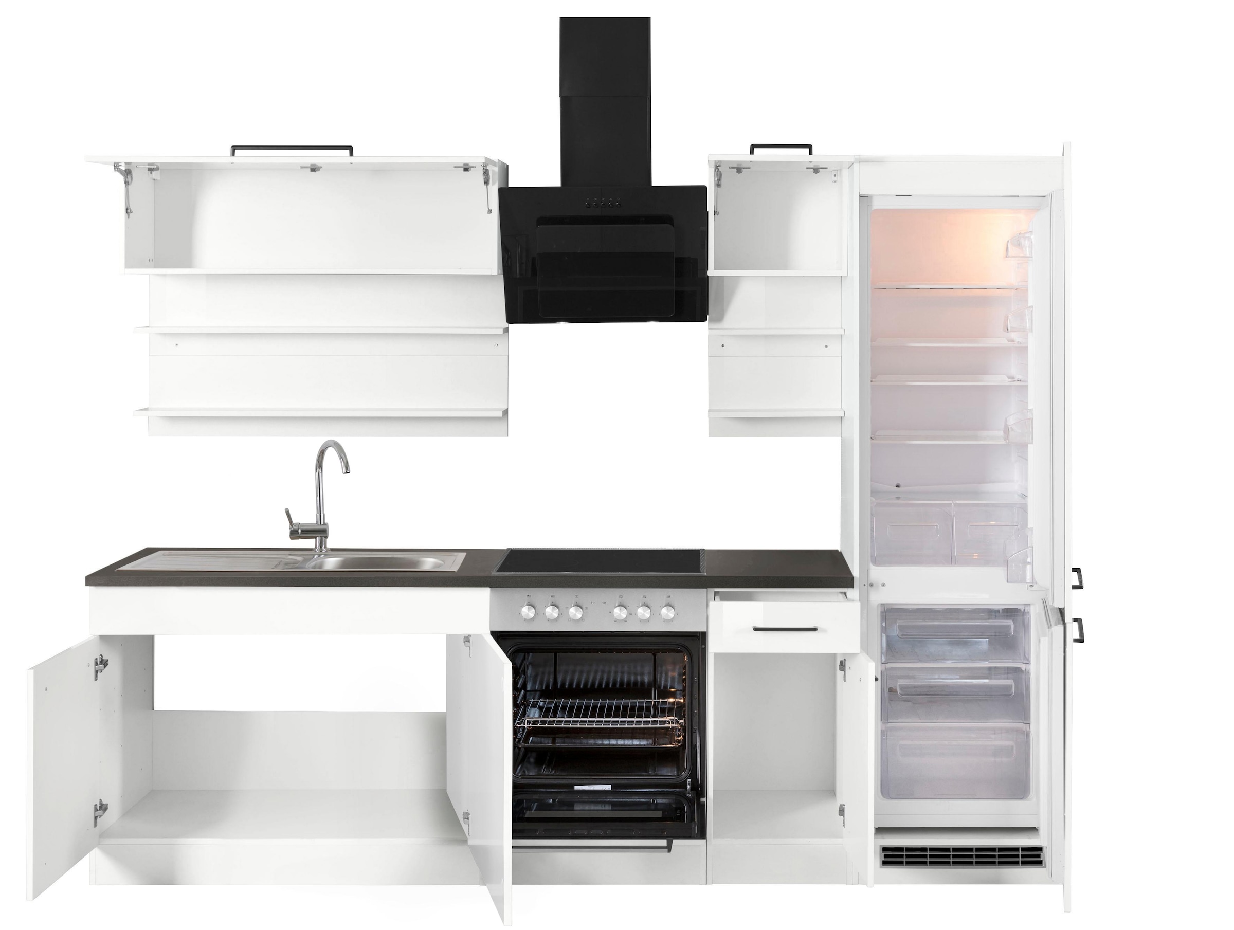 KOCHSTATION Küchenzeile »KS-Tulsa« ohne E-Geräte, Breite 270 cm, schwarze Metallgriffe, MDF Fronten