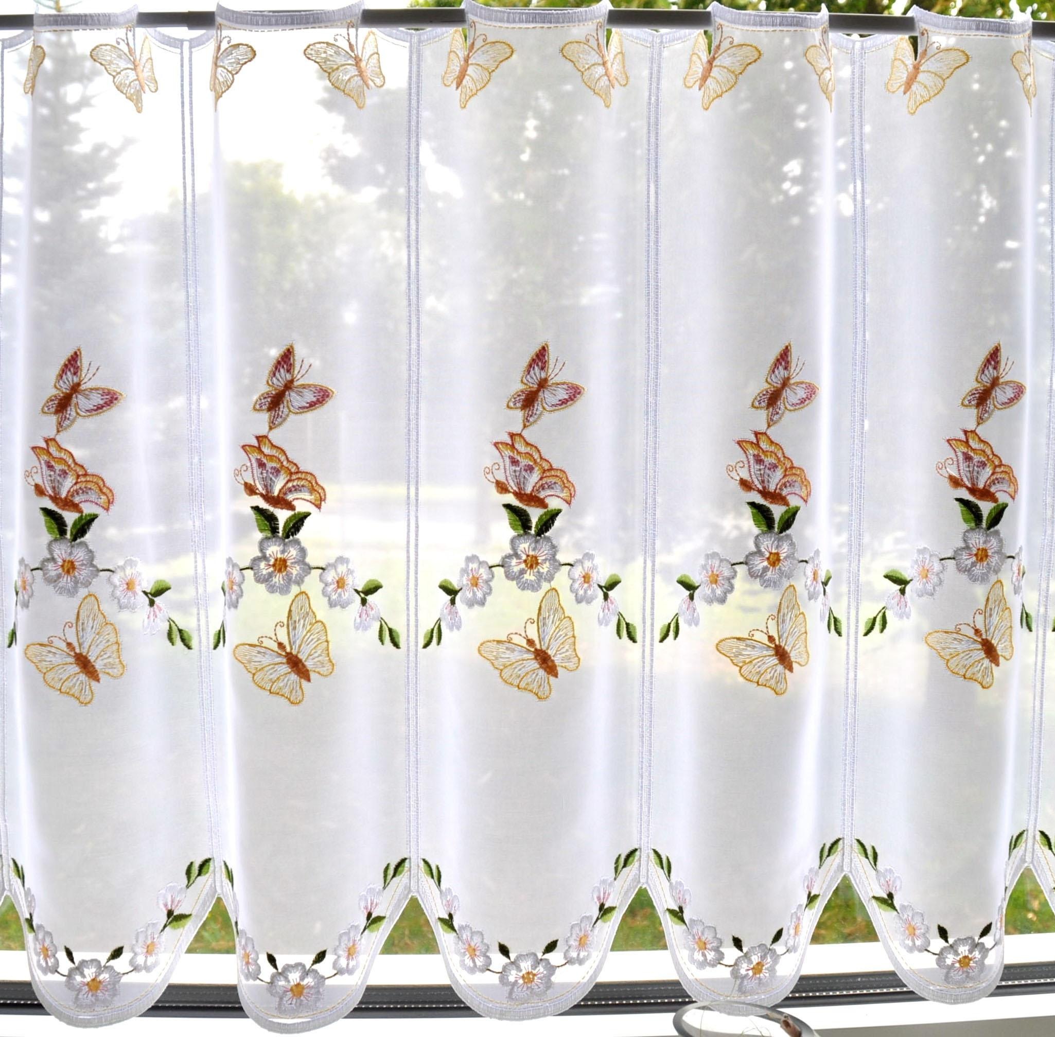 Stickereien Plauen Scheibengardine »Schmetterling« Stangendurchzug 1 Stk. t günstig online kaufen