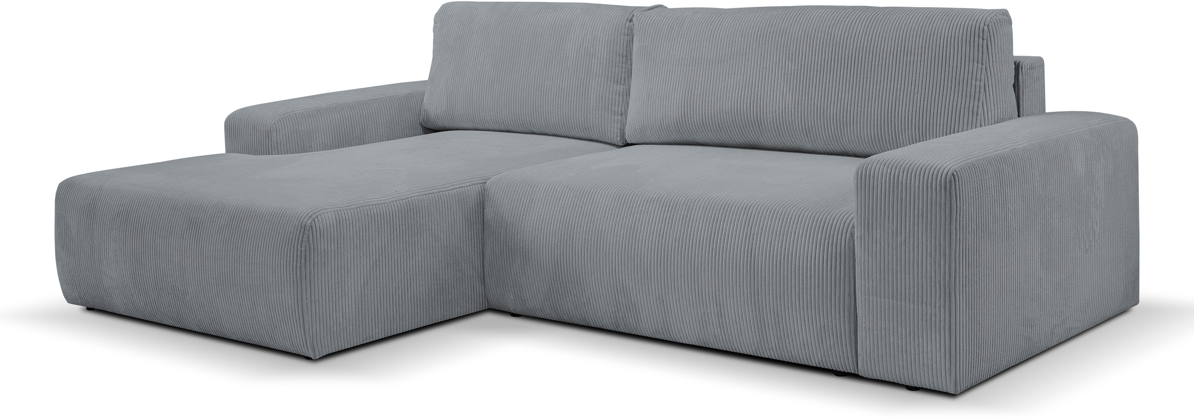 WERK2 Ecksofa »Rotterdam-L, kuschelweicher Cord oder Breitcord, L-Form, Breite 267 cm«, Design Ecksofa mit Schlaffunktion & Bettkasten, Cord, Grau