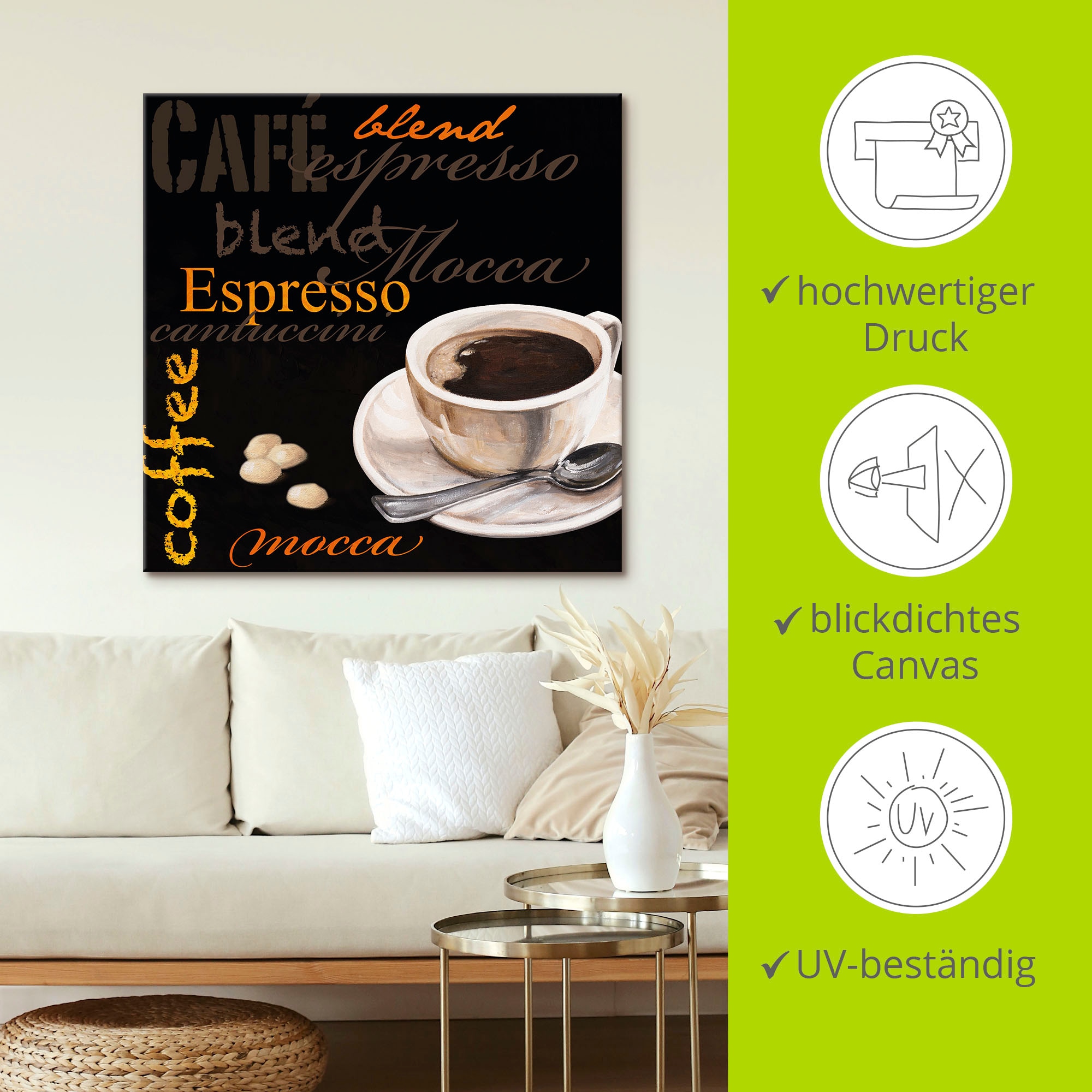 Artland Wandbild »Espresso - Kaffee«, Kaffee Bilder, (1 St.), als Alubild, Outdoorbild, Leinwandbild in verschied. Größen