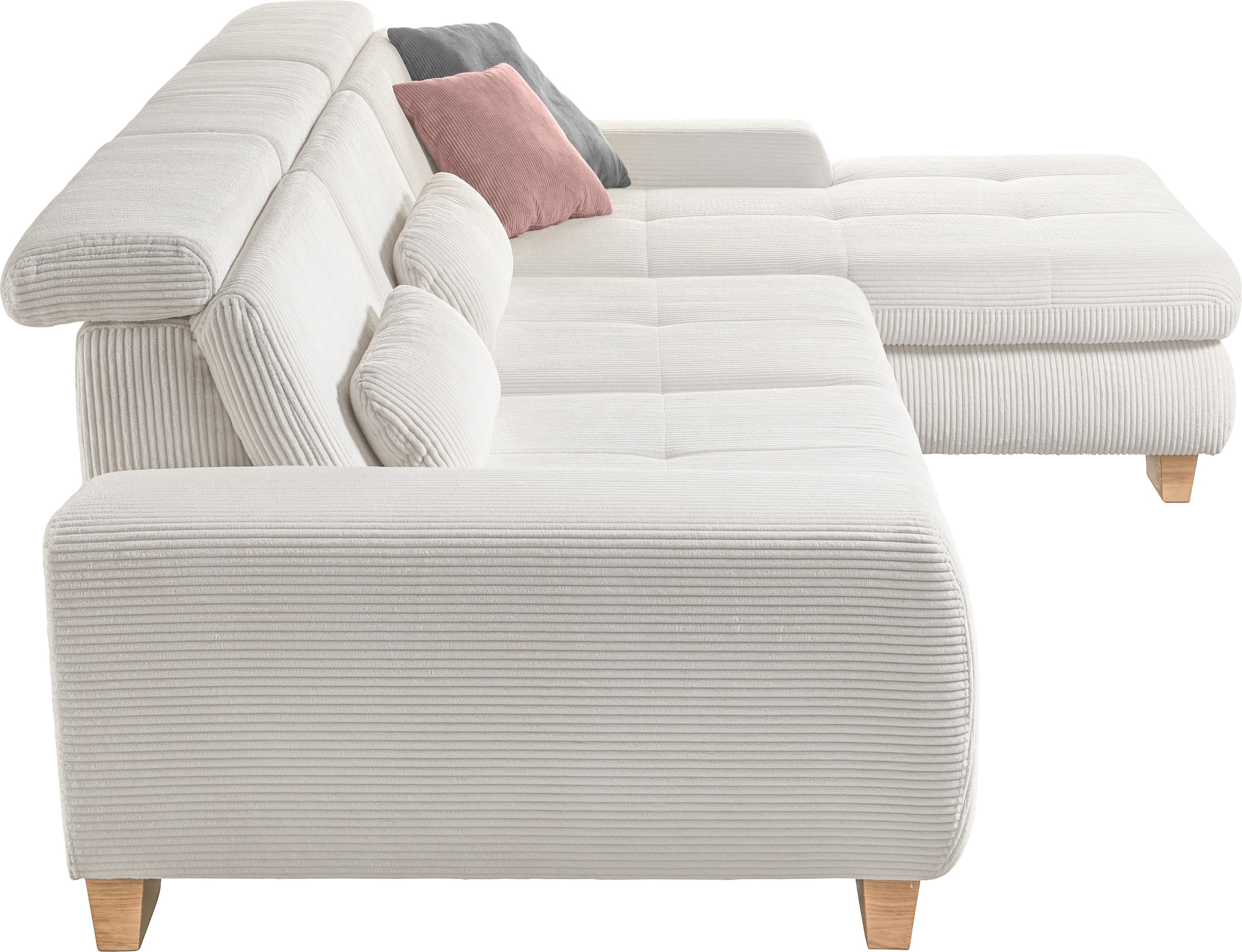 set one by Musterring Ecksofa »SO 3400 Sitzhöhe 47cm oder 49cm, Sitztiefe verstellbar, B/T: 307/195cm«, whlw. mit Funktion, Kaltschaum, in Cord, silver, Sitzhöhe 47