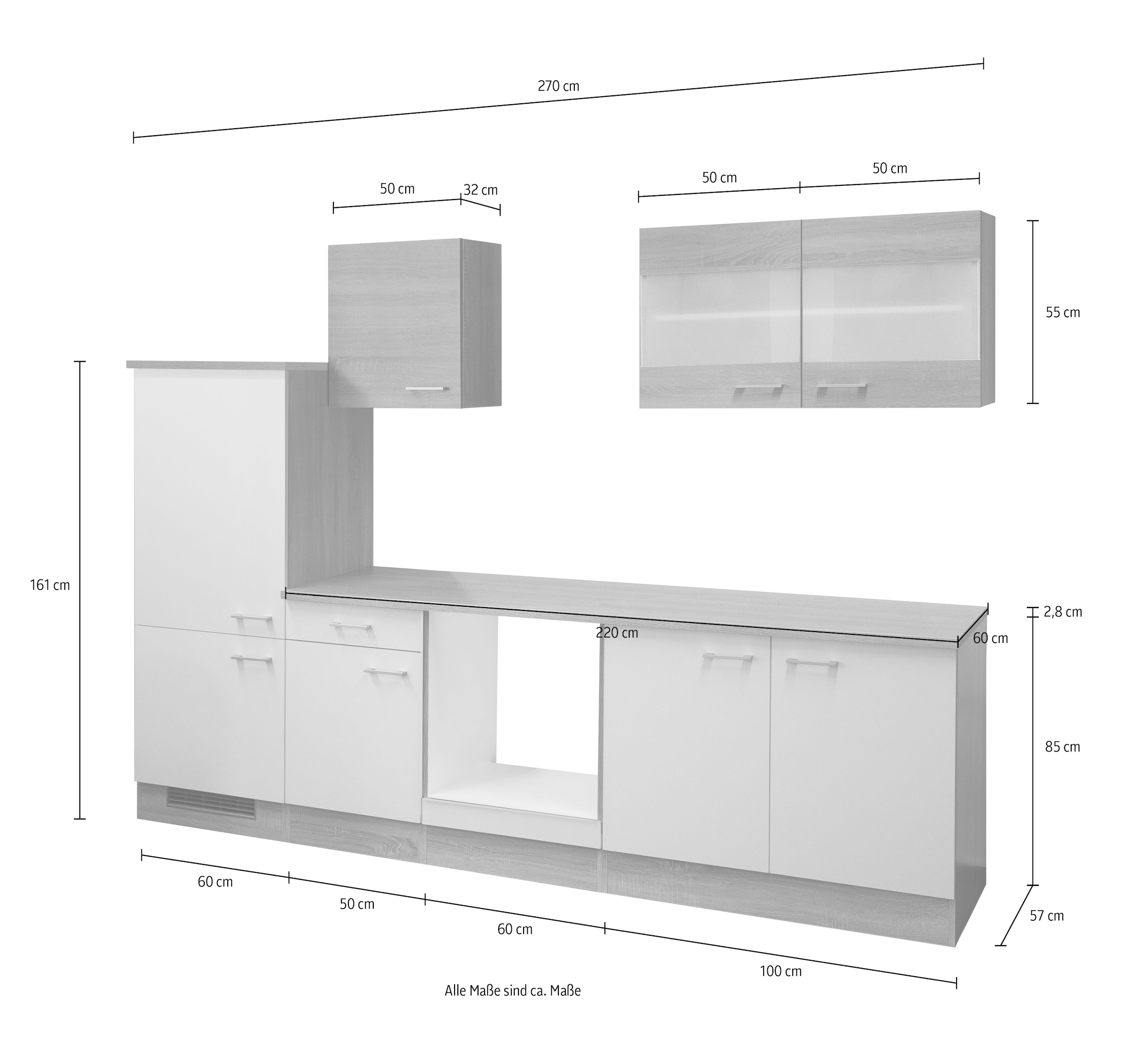 Flex-Well Küchenzeile »L-270-2206-050-SAMOA«, (L-270-2206-050-SAMOA), Gesamtbreite 270 cm
