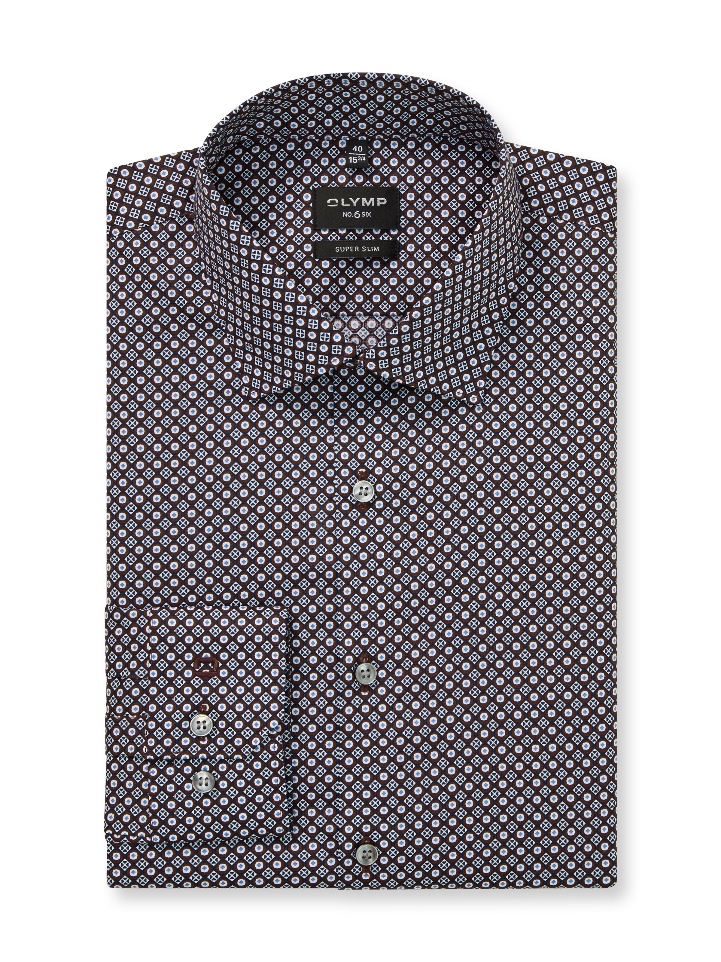 OLYMP Langarmhemd »No 6 six« super slim, gemustert, Businesshemd, Modern Kentkragen