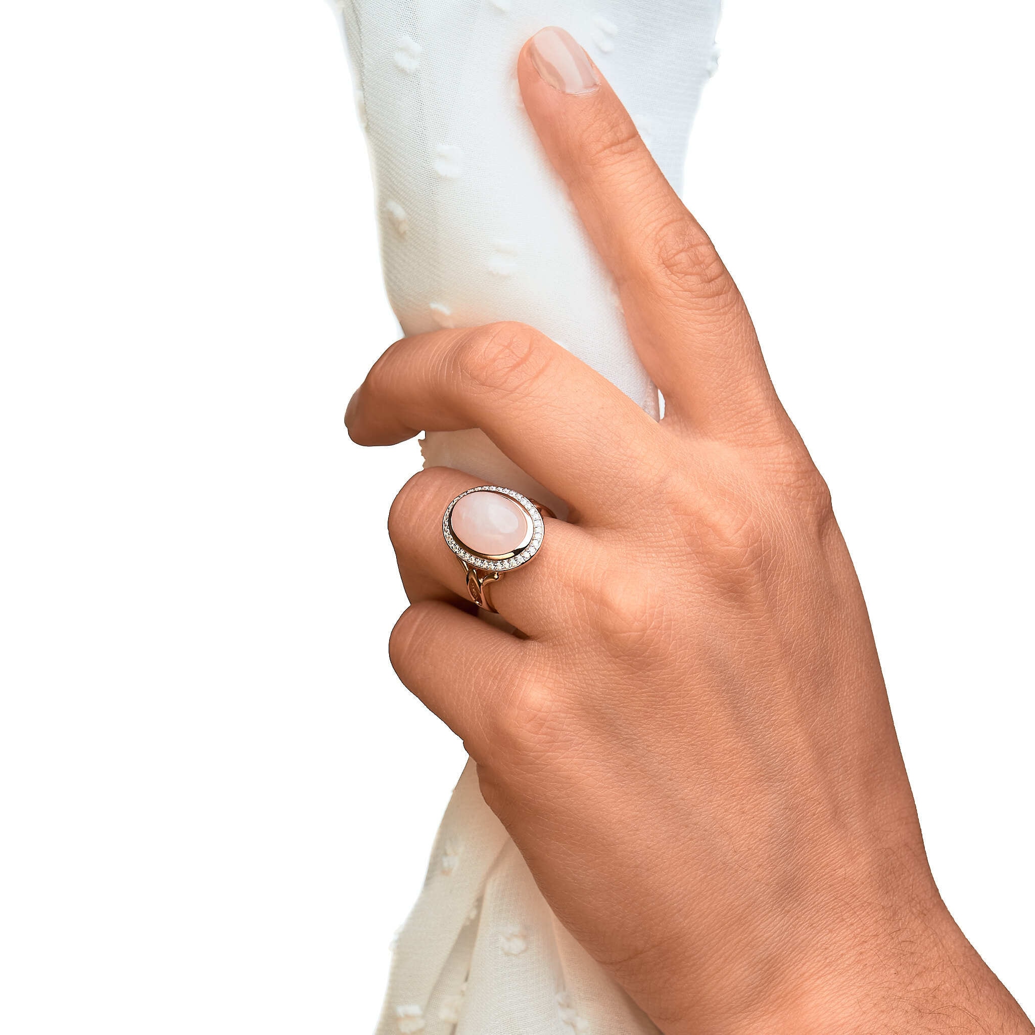 Zeeme Fingerring »Silber 925 rosé-vergoldet mit echtem Rosenquarz und Zirkonia«
