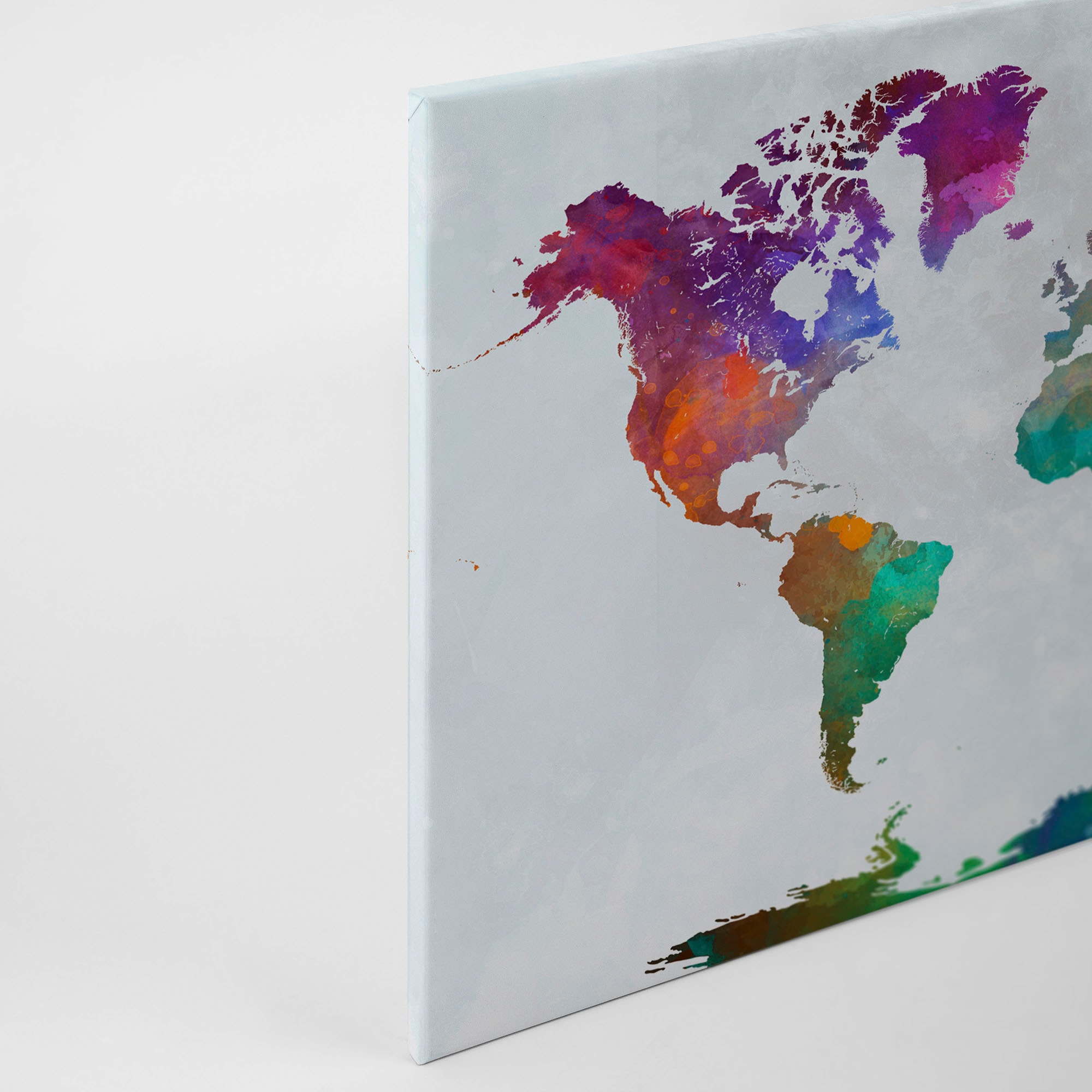 A.S. Création Leinwandbild »Global Map«, Kunst-Weltkarte-Kinder, (1 St.), Atlas Weltkarte Bunt Aquarell Keilrahmen Leinwand-Bild Wohnzimmer Wand
