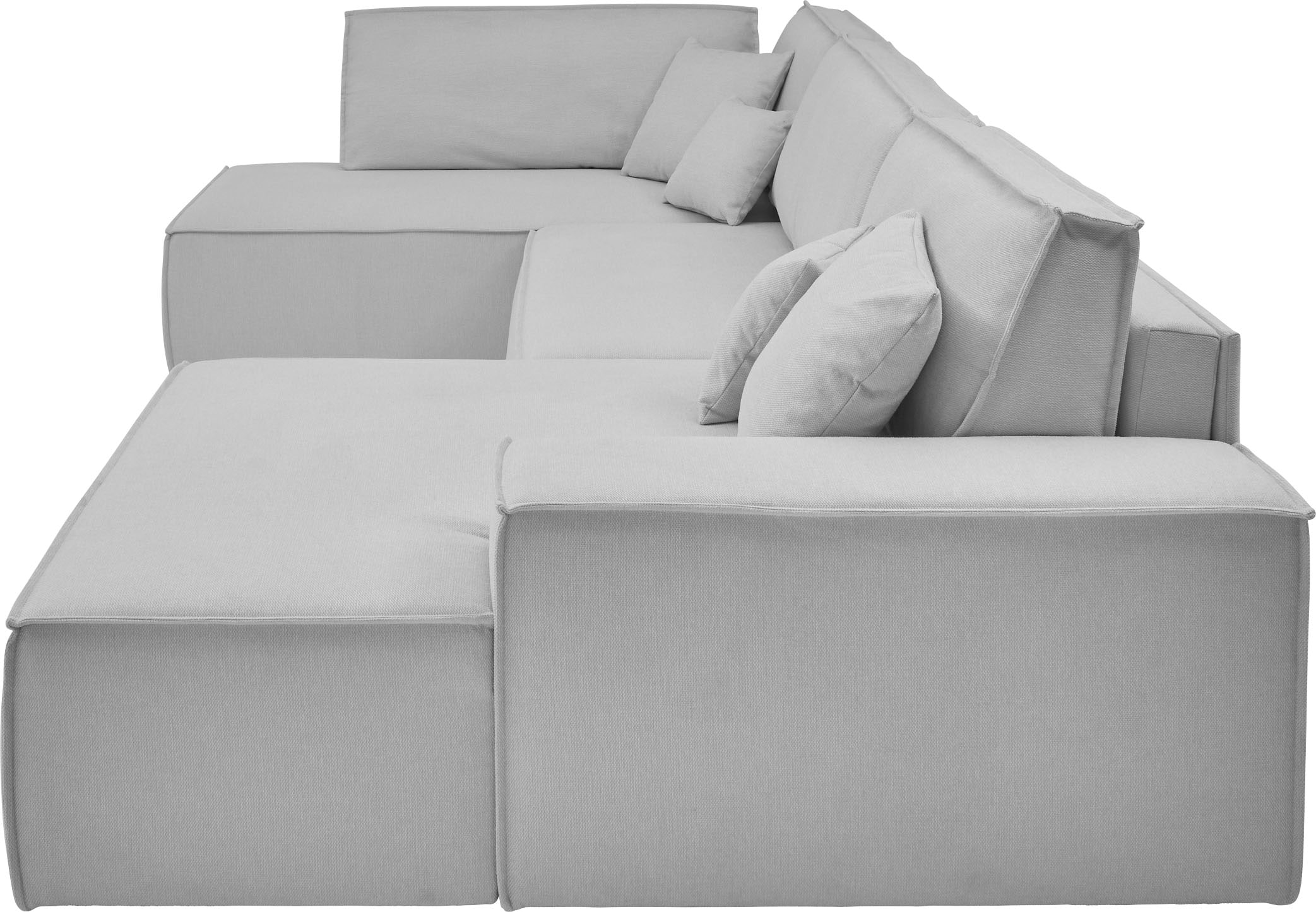 andas Wohnlandschaft »FINNLEY U-Form XXL 329 cm, Schlafsofa, Schlaffunktion m. Bettkasten«, (194/139 cm), Bouclé, Struktur und Cord