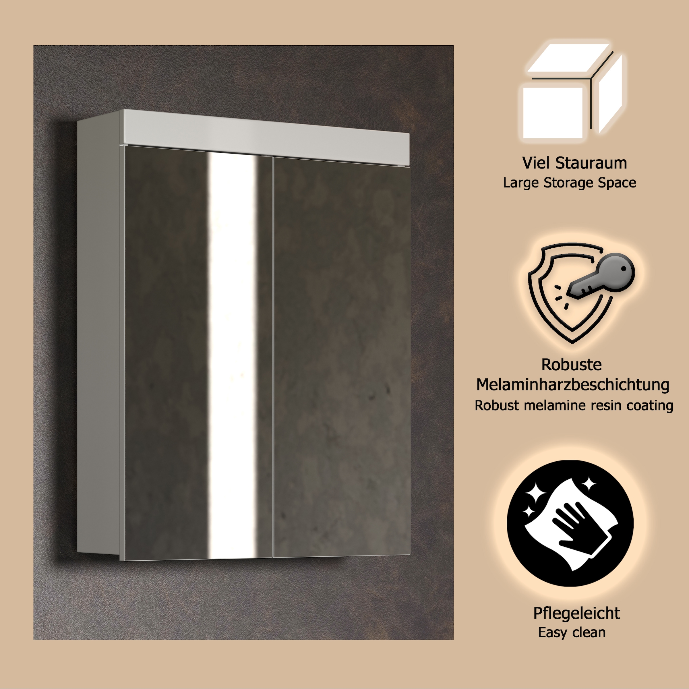 welltime Spiegelschrank »Avena«, Badezimmerschrank wahlweise mit Aufsatzleuchte - (B/T/H) 60/17/77 cm
