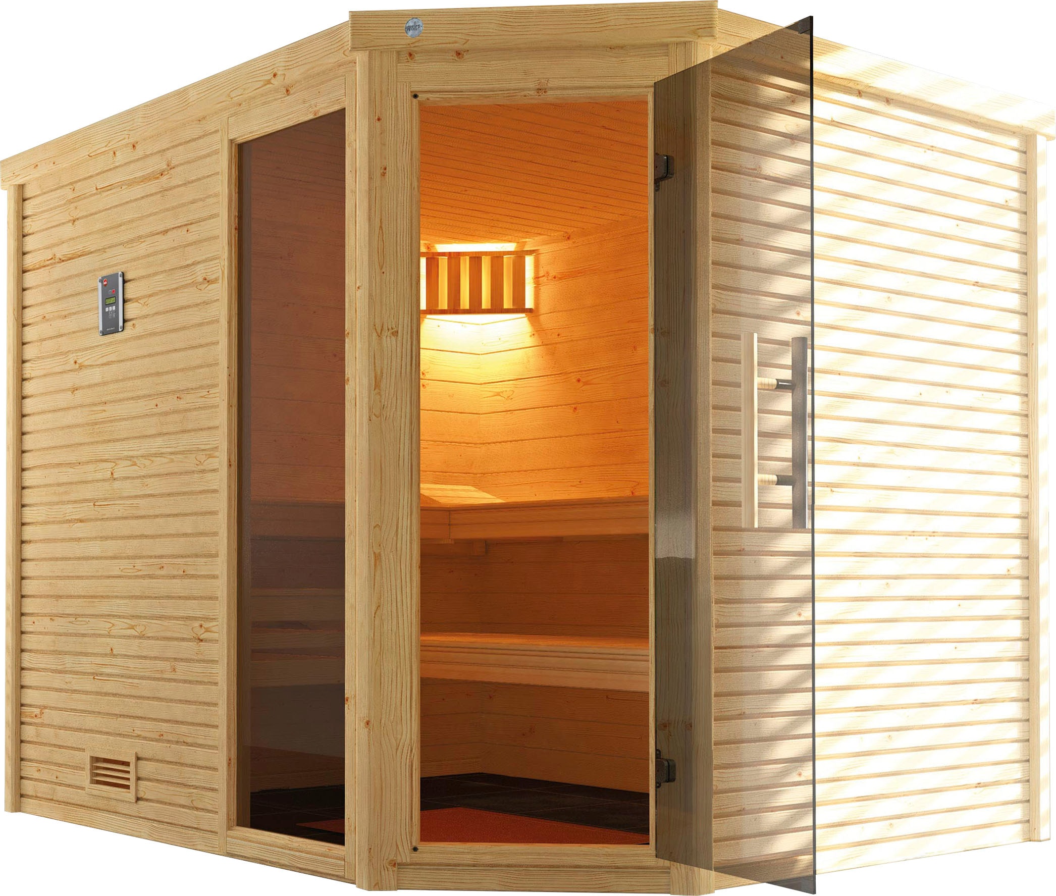 WEKA Sauna »Cubilis« Set, 7, 5 kW-Ofen mit digitaler Steuerung natur