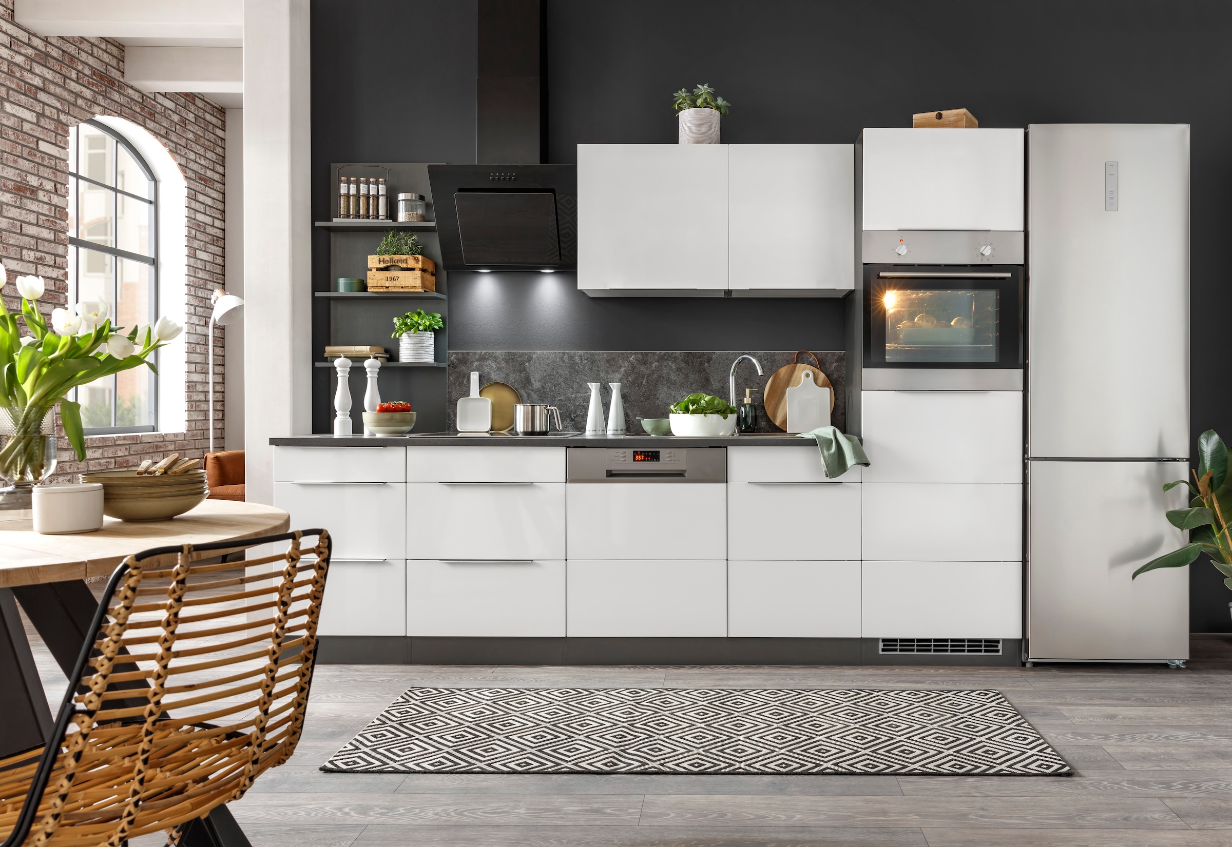KOCHSTATION Küchenzeile »KS-Brindisi Breite 280 cm«, wahlweise mit E-Geräten und Induktion, mit MDF-Fronten und Regal