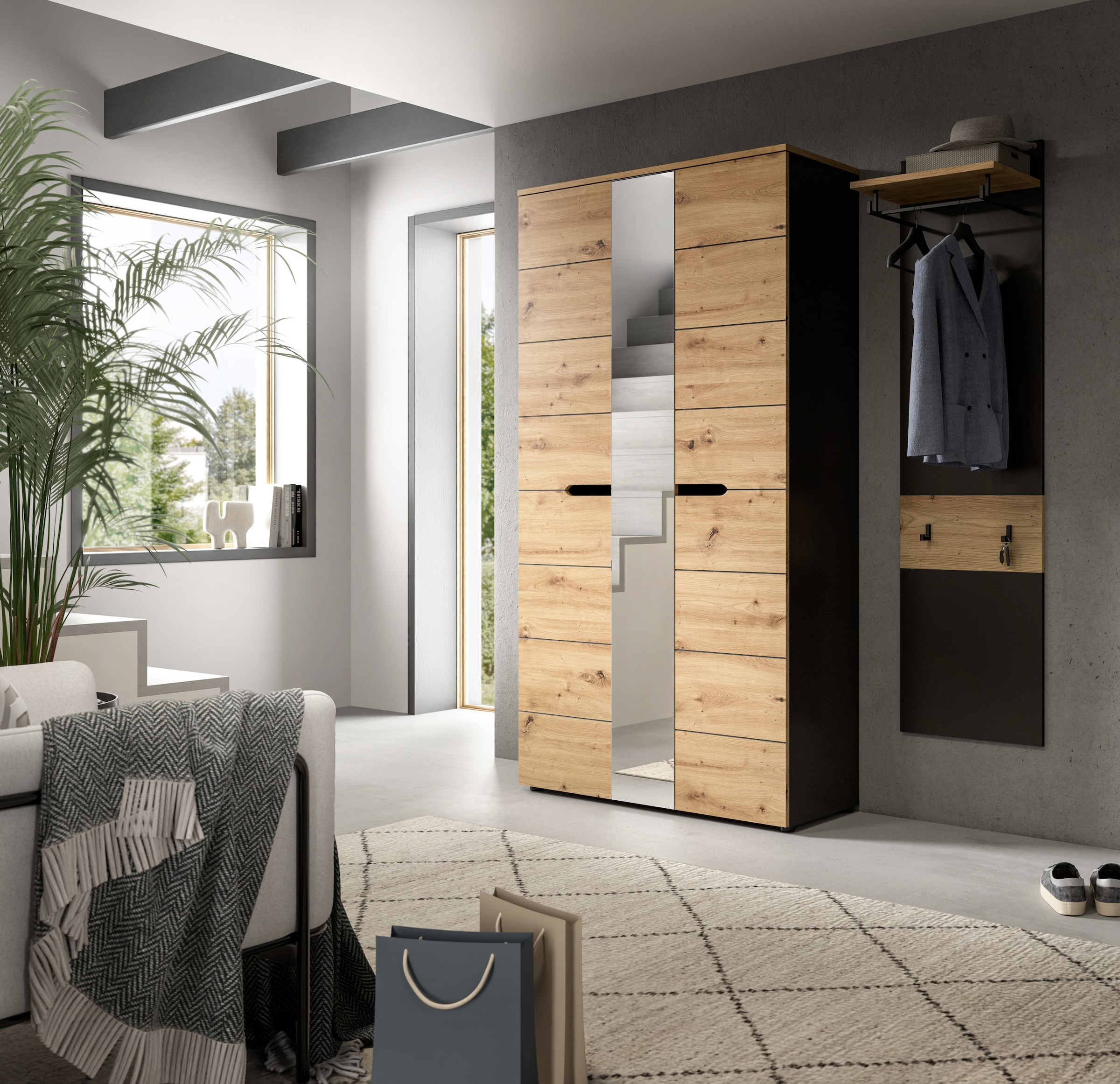 Home affaire Garderoben-Set »REHAT, TOPSELLER!, 2-teilig, Breite 165 cm, individuell stellbar« Set, best. aus: Garderobenschrank & Garderobenpaneel, 2 Stk. tlg.