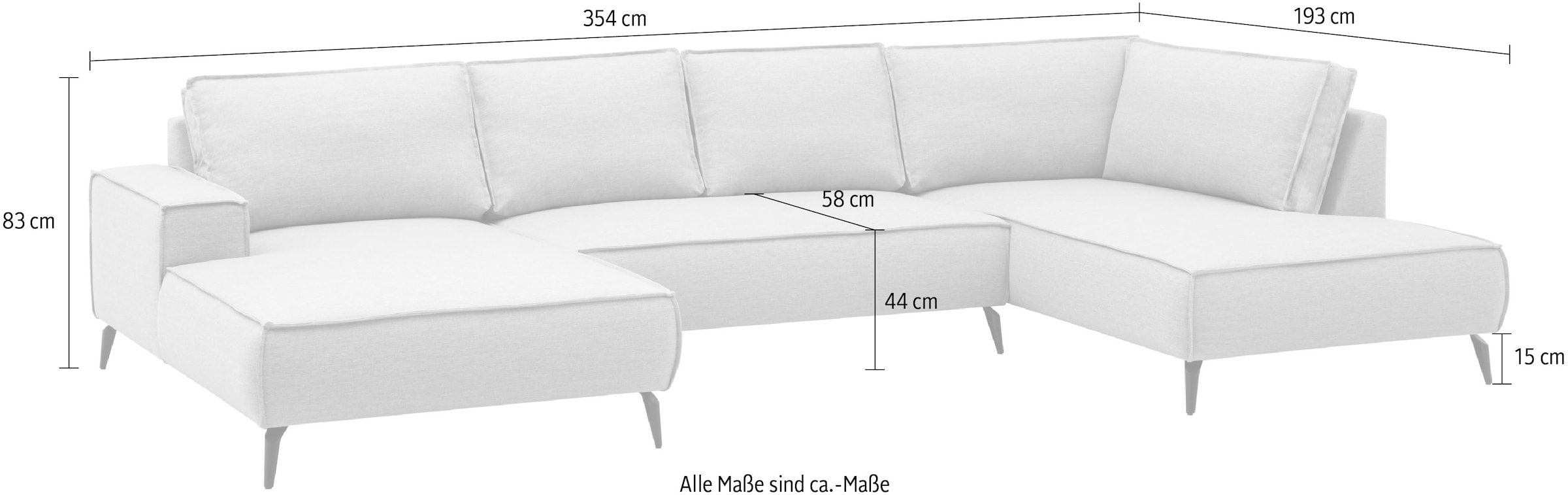Home affaire Wohnlandschaft »Tvinnu, moderne U-Form, Couch in Cord oder Webstoff in Leinenoptik« Recamiere rechts/links, schwarze Metallfüße, bequeme Sitz-/Liegefläche