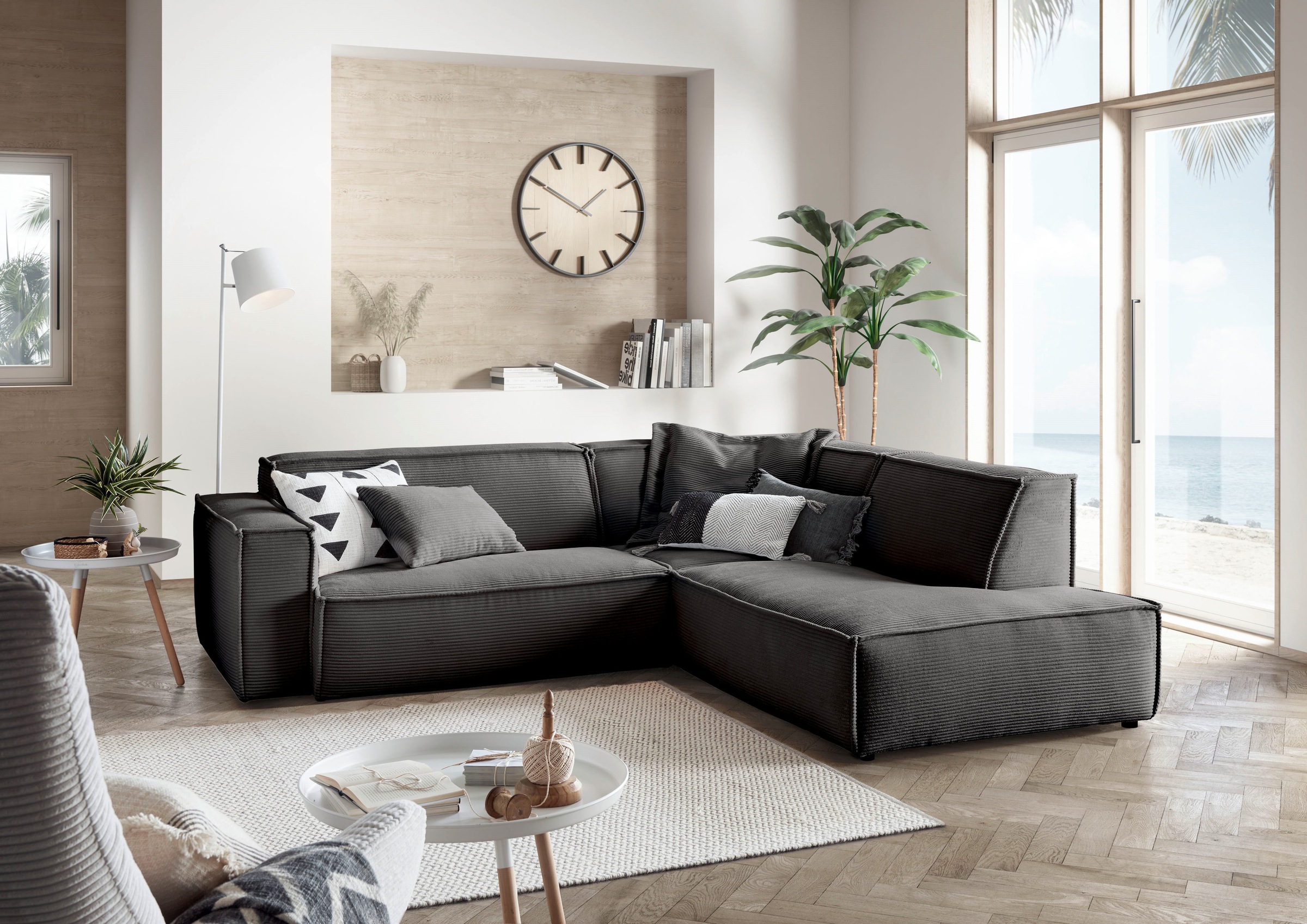3C Candy Ecksofa »Matteo in elegant, kubischer Formensprache, bequem, L-Form«, mit auffälliger Kedernaht, Cord-Bezug, Lounge-Charakter