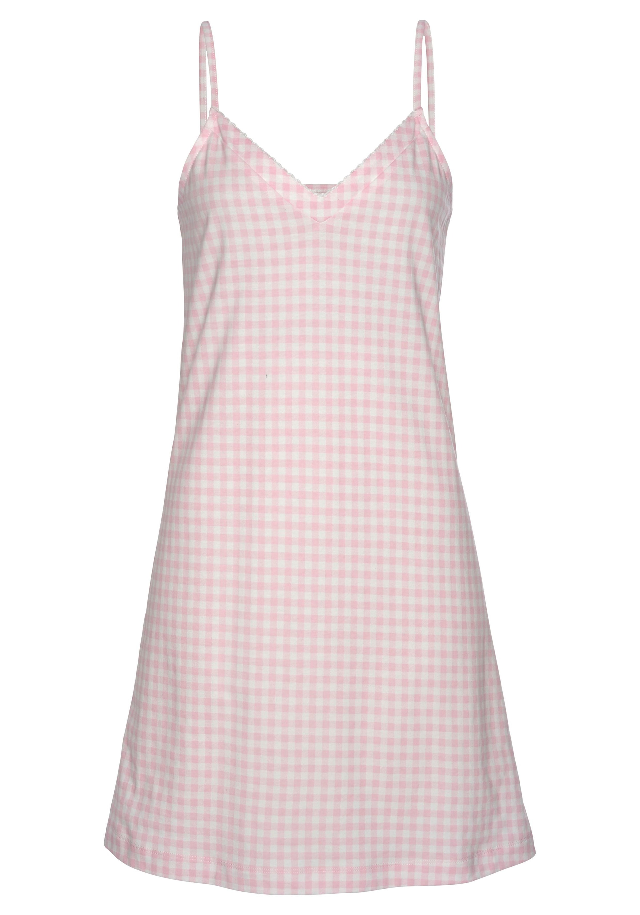 Vivance Dreams by Lascana Negligé Ohne Taschen mit feinem Karo-Muster und Häkelkante